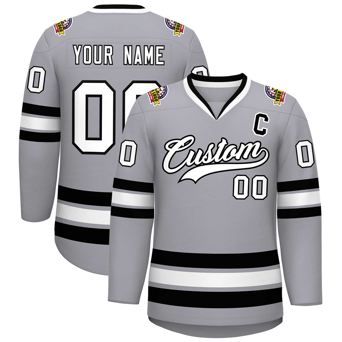 Custom Gray White-Black Classic Style Hockey Jersey | KXKSHOP