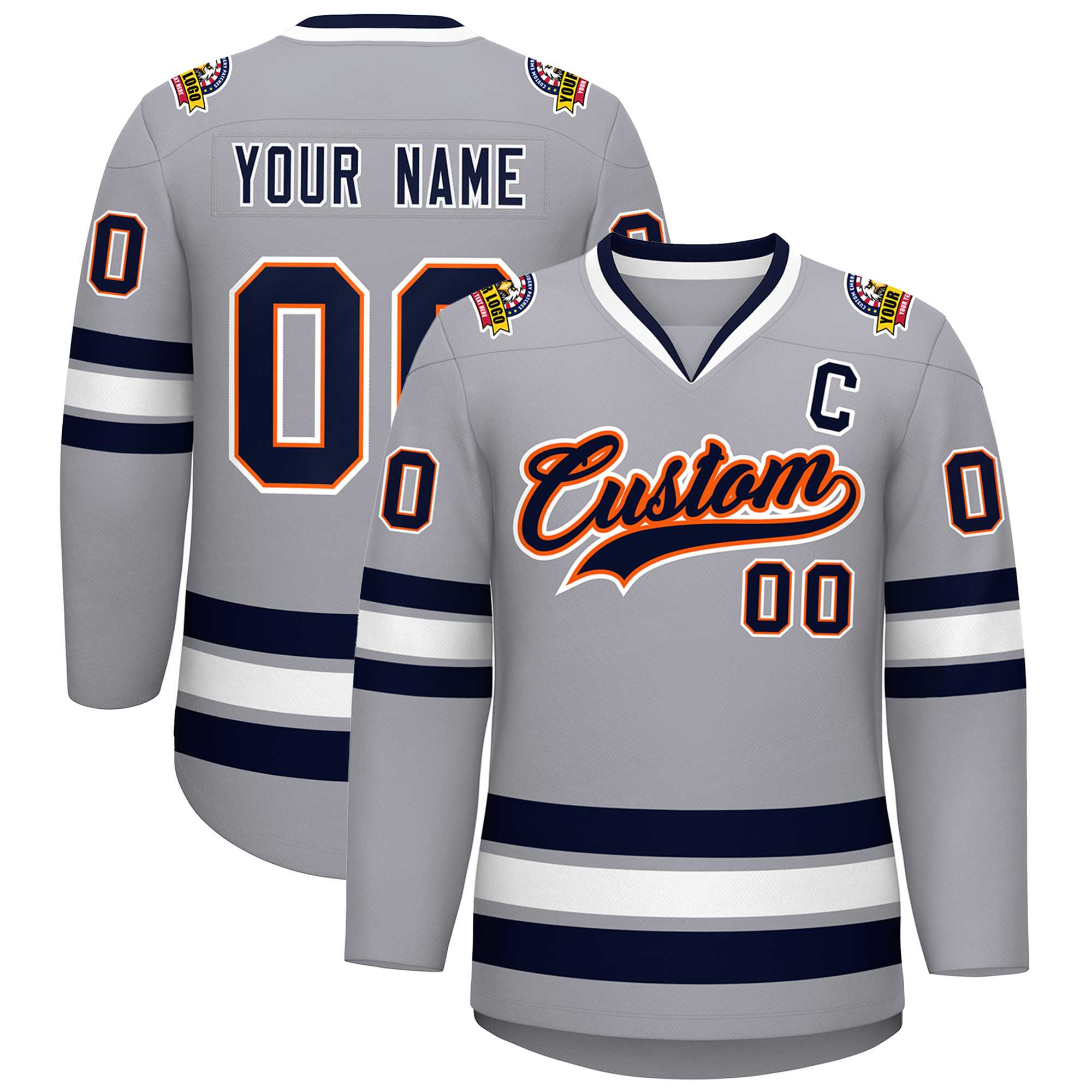 Custom Gray Navy Orange-White Classic Style Hockey Jersey | KXKSHOP
