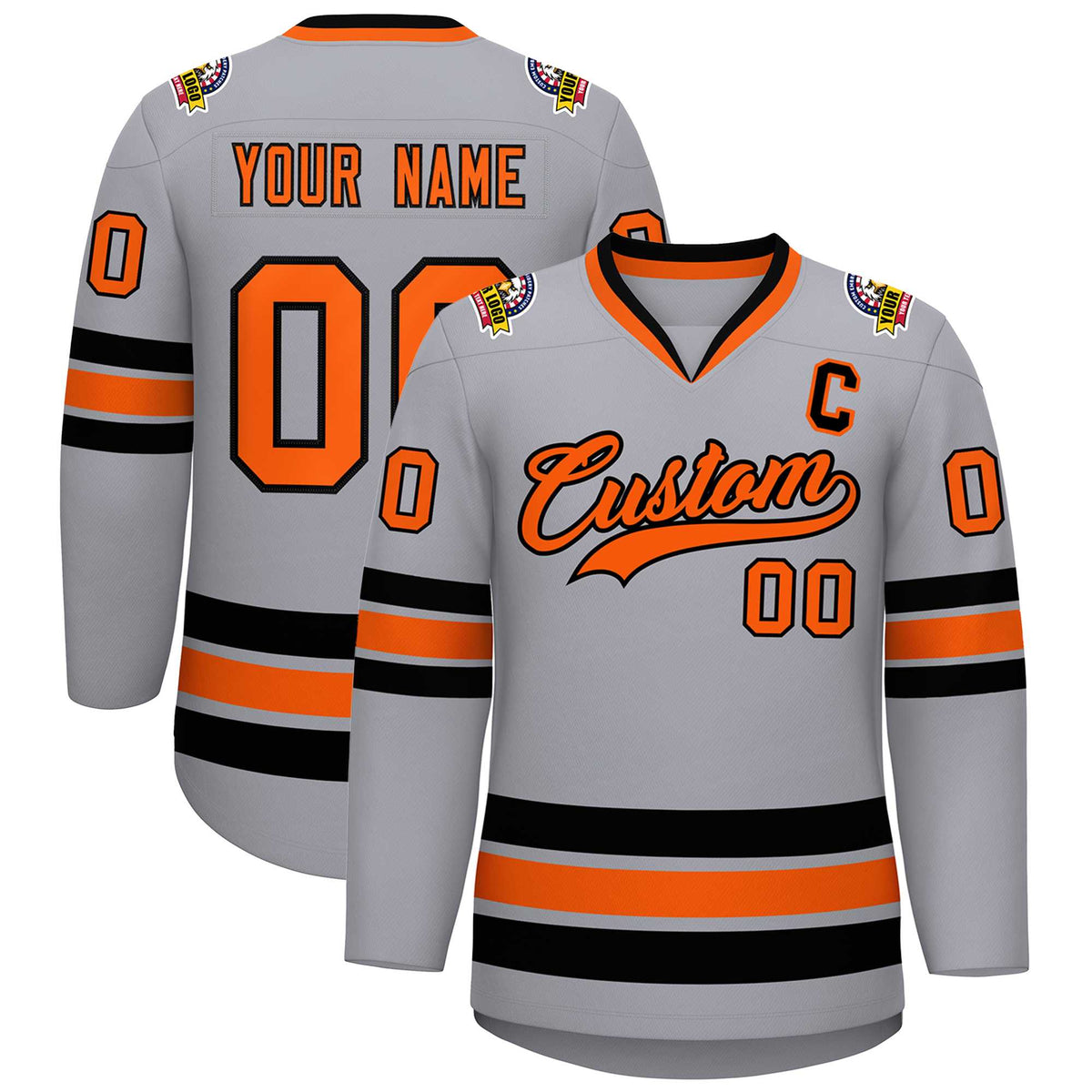 Custom Gray Orange-Black Classic Style Hockey Jersey | KXKSHOP