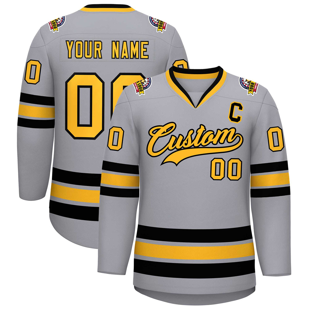 Custom Gray Gold-Black Classic Style Hockey Jersey | KXKSHOP