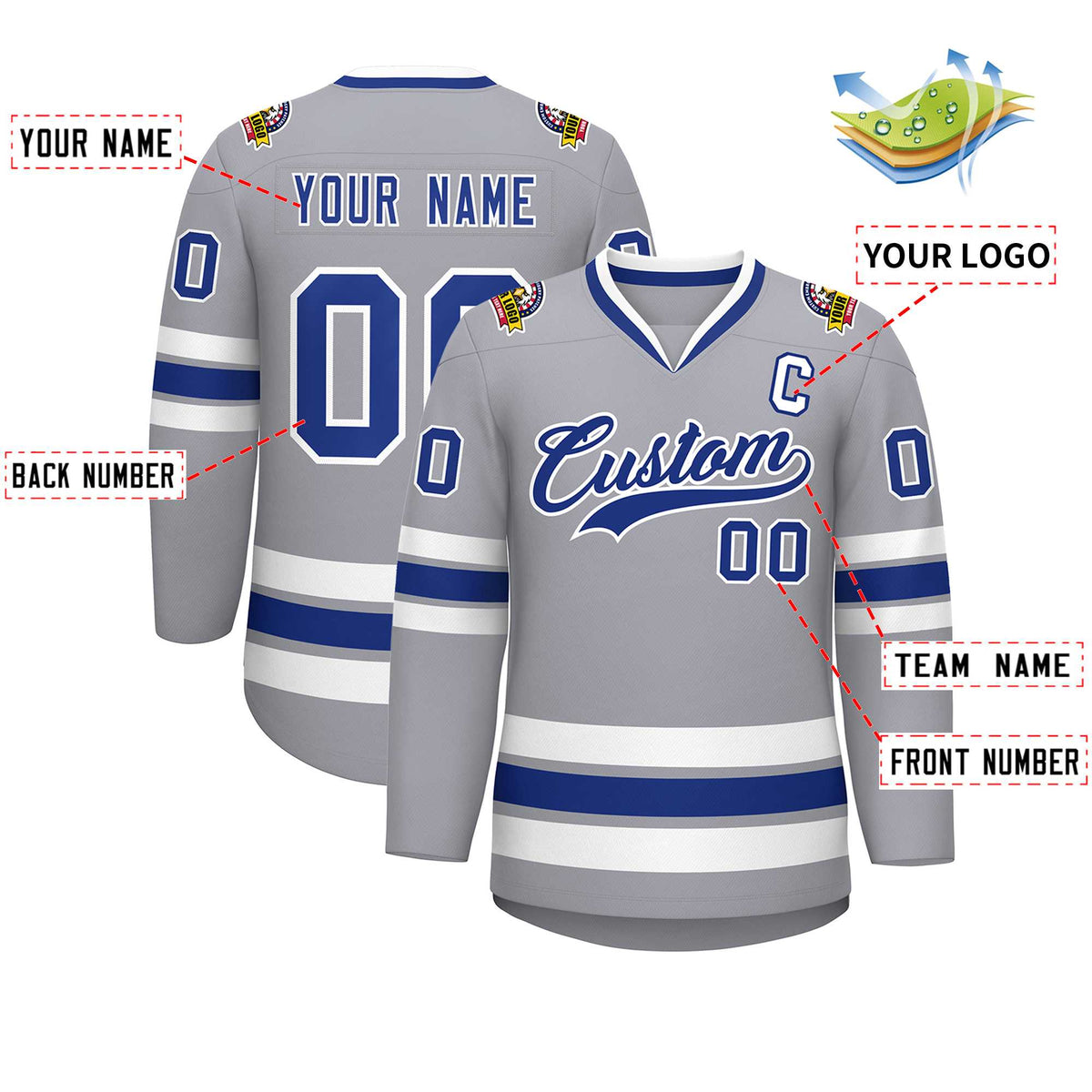 Custom Gray Royal-White Classic Style Hockey Jersey | KXKSHOP