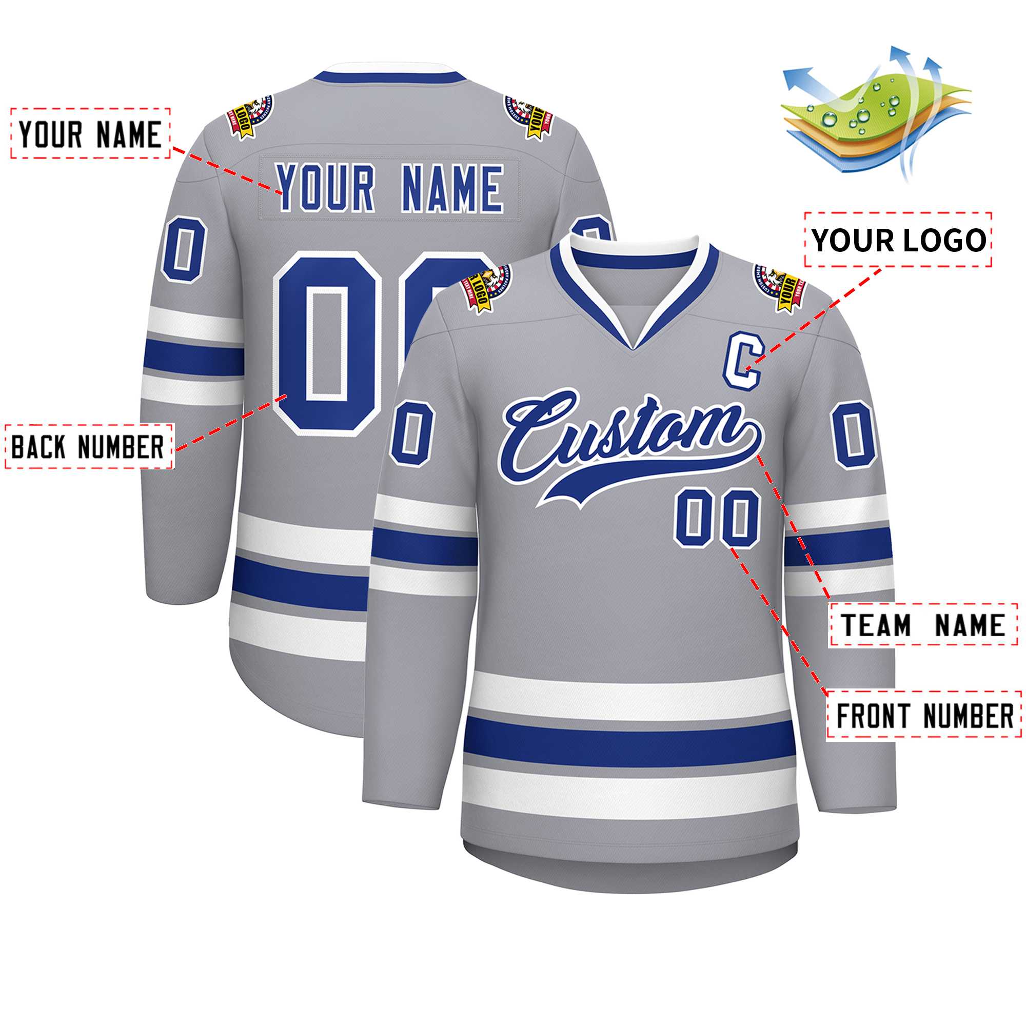 Custom Gray Royal-White Classic Style Hockey Jersey | KXKSHOP