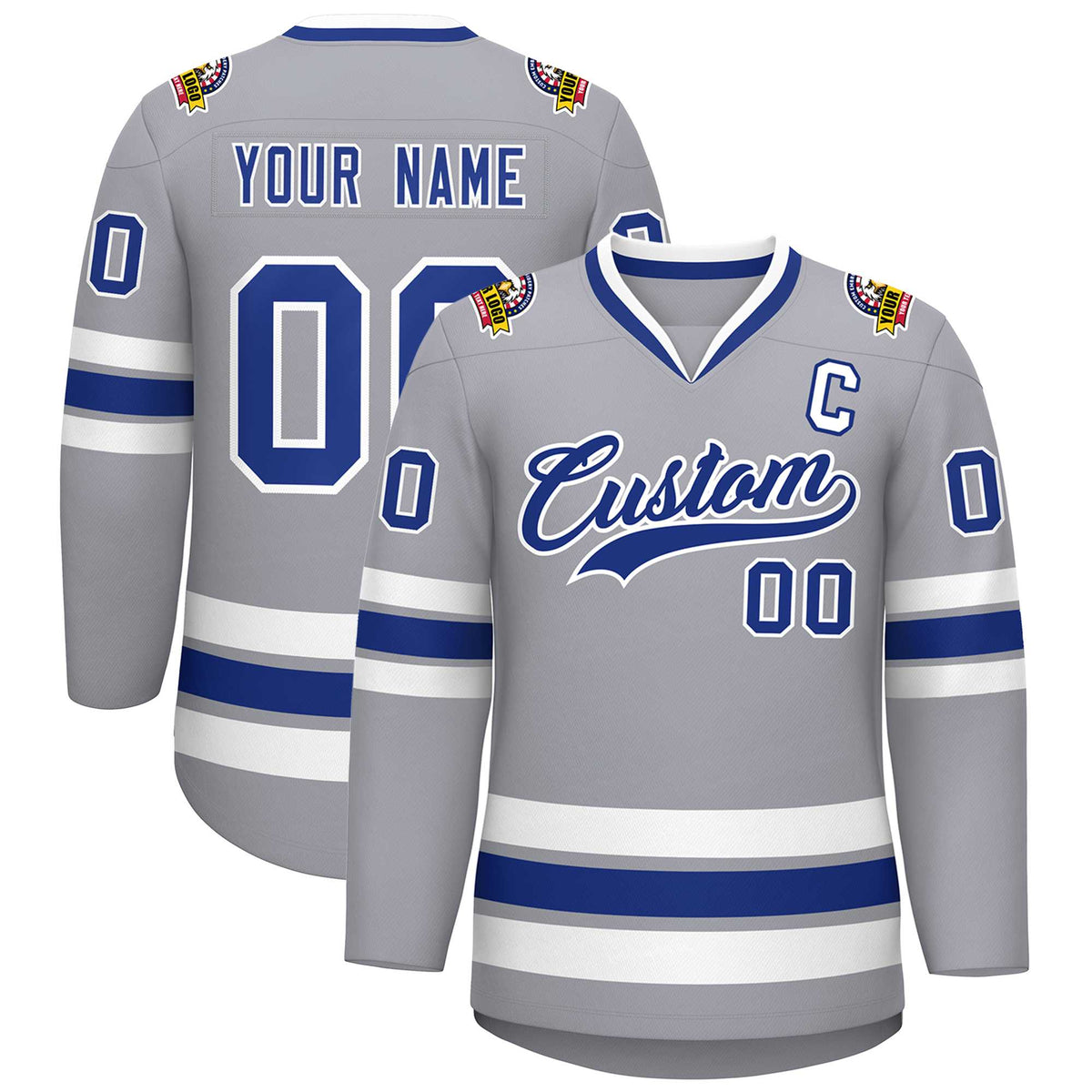 Custom Gray Royal-White Classic Style Hockey Jersey | KXKSHOP