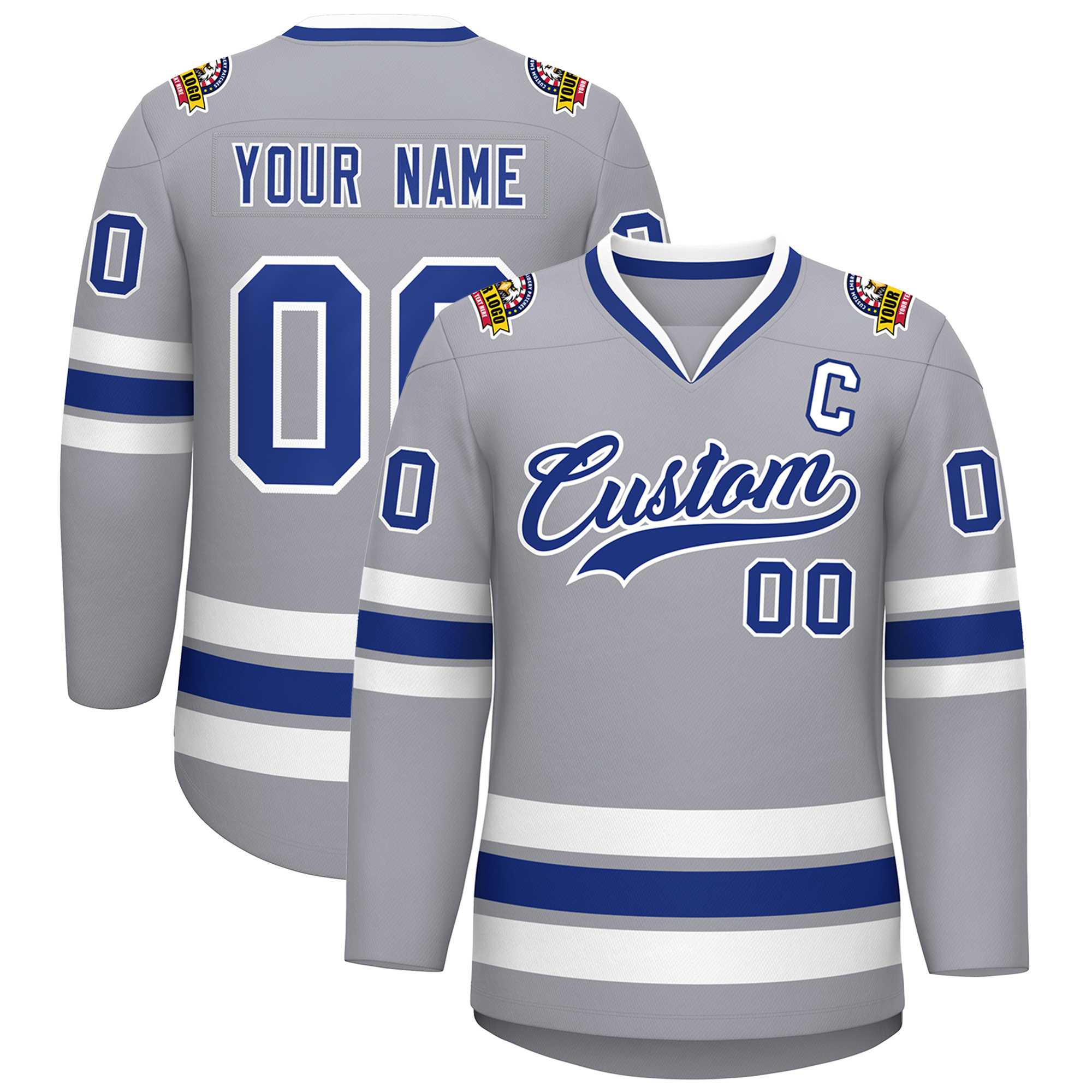 Custom Gray Royal-White Classic Style Hockey Jersey | KXKSHOP
