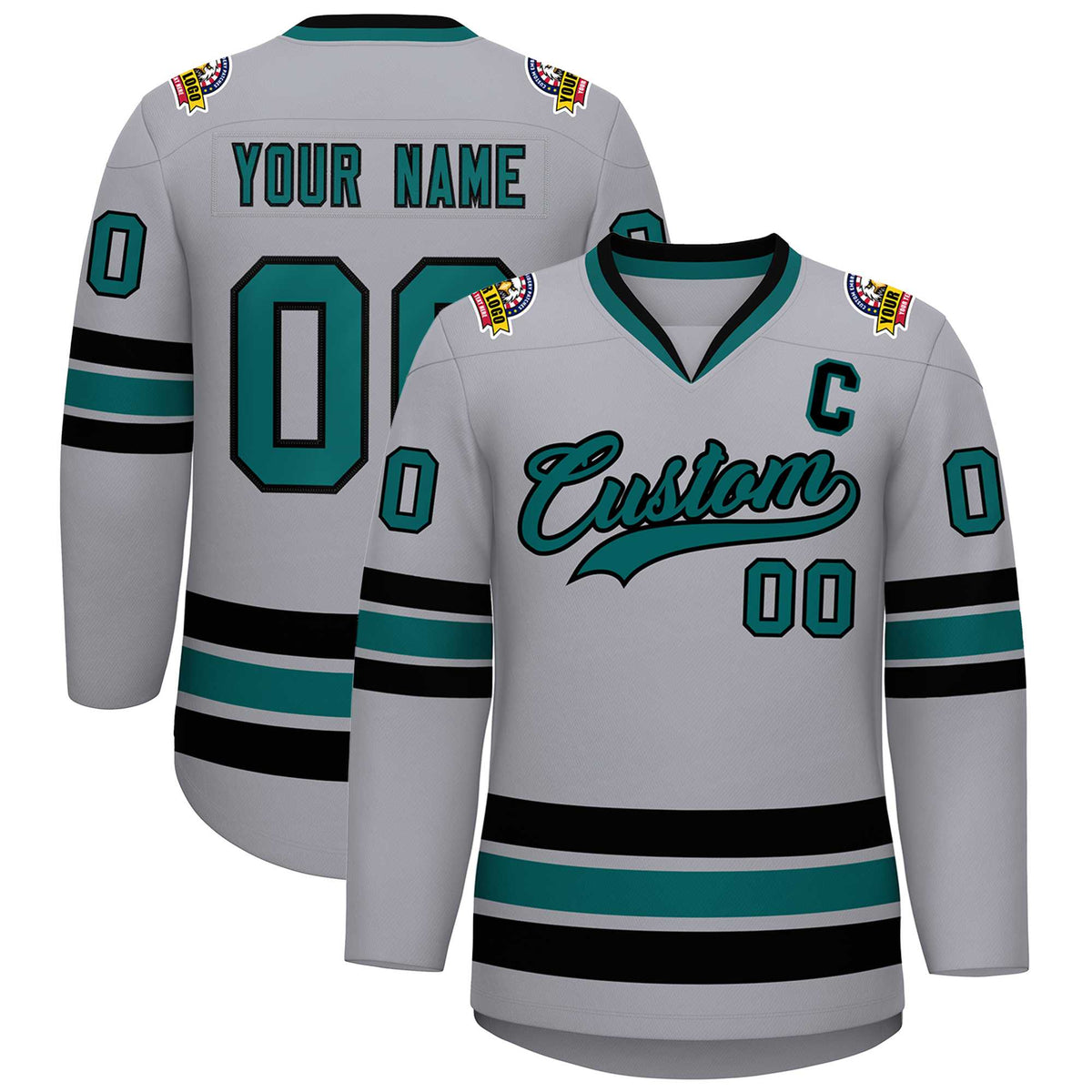 Custom Gray Aqua-Black Classic Style Hockey Jersey | KXKSHOP