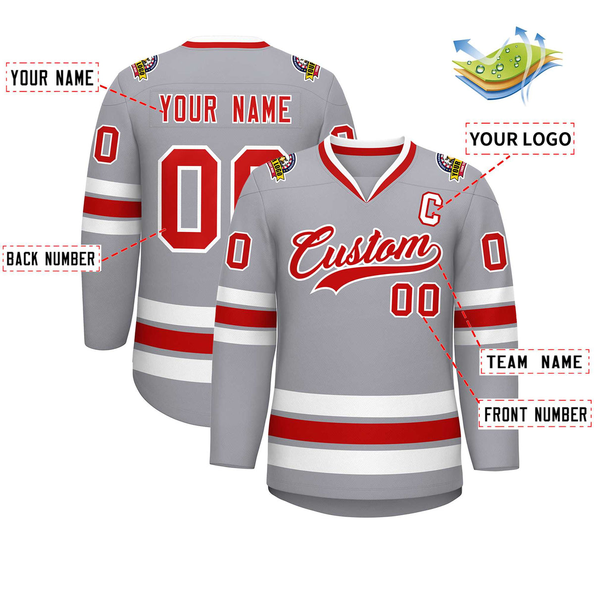 Custom Gray Red-White Classic Style Hockey Jersey | KXKSHOP