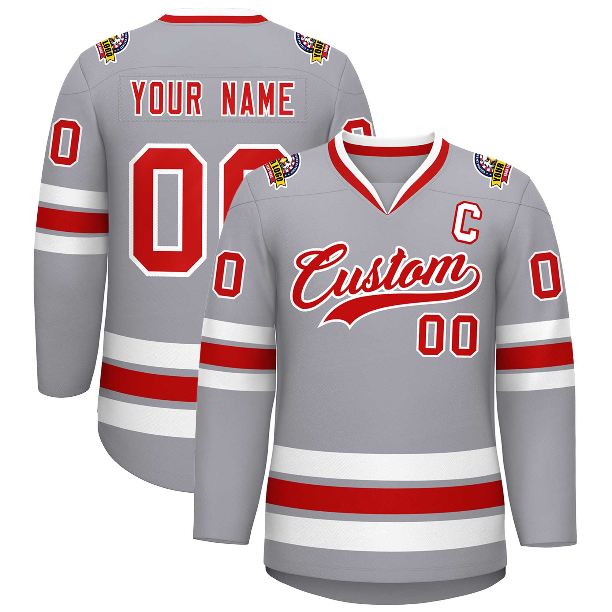 Custom Gray Red-White Classic Style Hockey Jersey | KXKSHOP