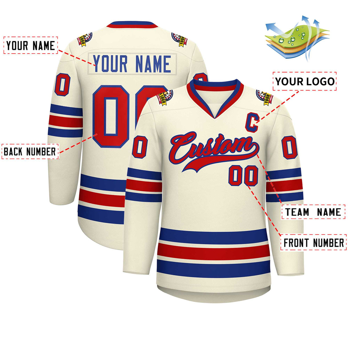 Custom Khaki Red-Royal Classic Style Hockey Jersey | KXKSHOP