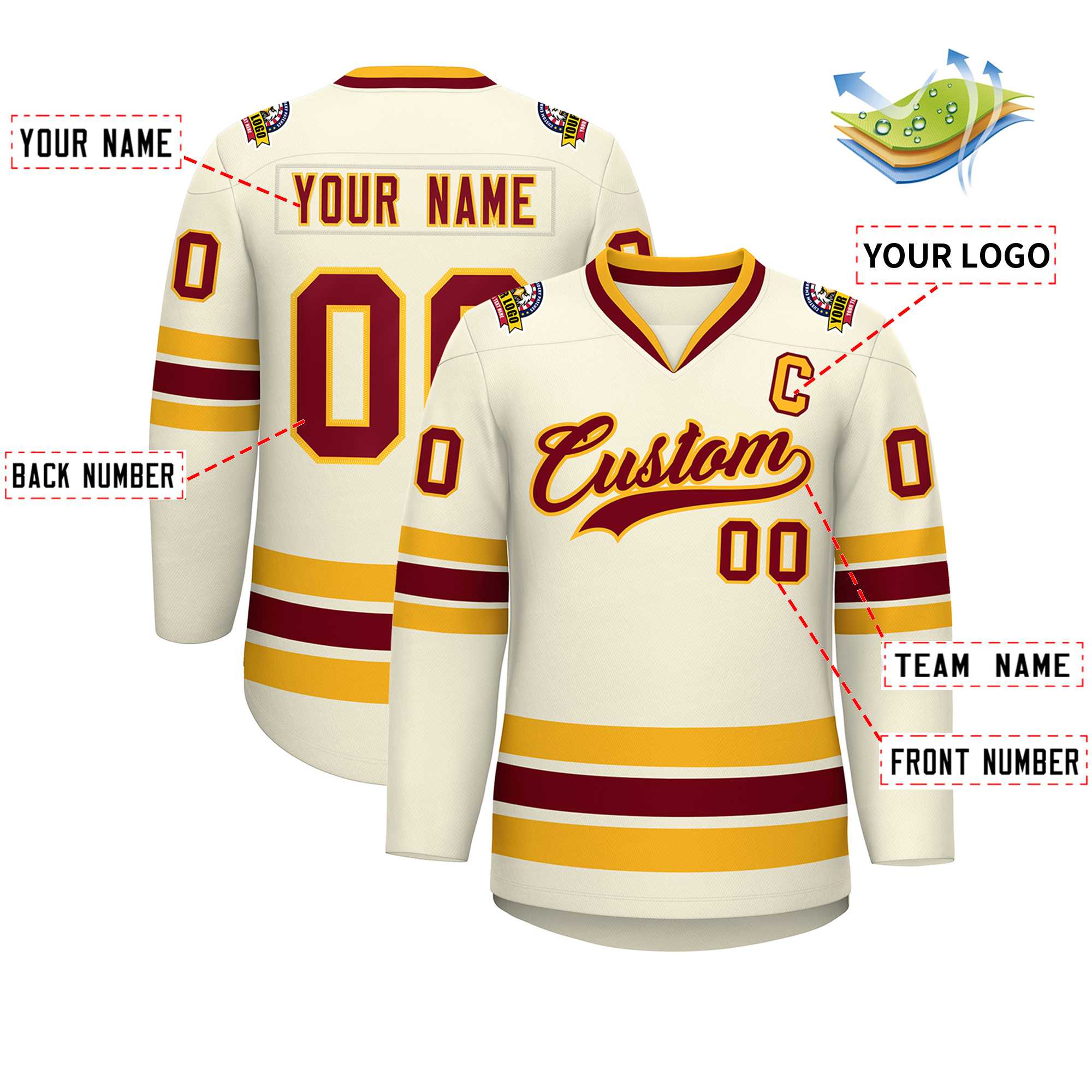 Custom Khaki Crimson-Gold Classic Style Hockey Jersey | KXKSHOP