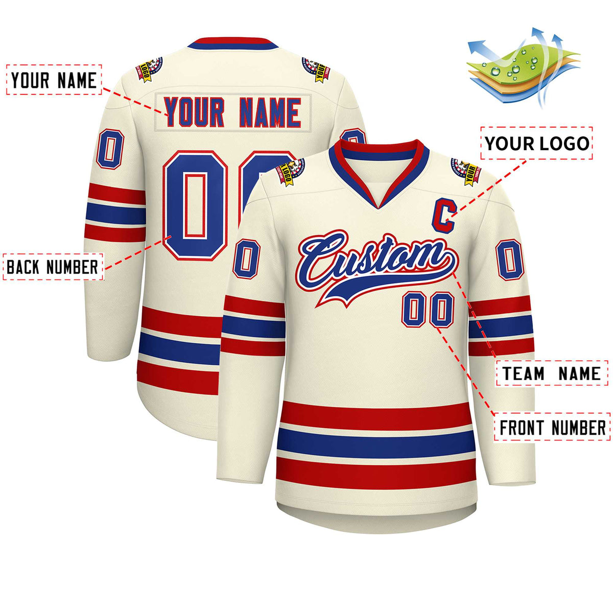 Custom Khaki Royal White-Red Classic Style Hockey Jersey | KXKSHOP