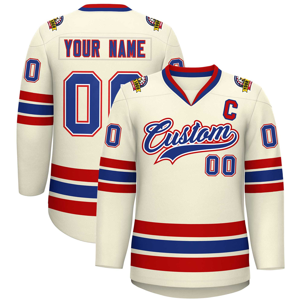 Custom Khaki Royal White-Red Classic Style Hockey Jersey | KXKSHOP