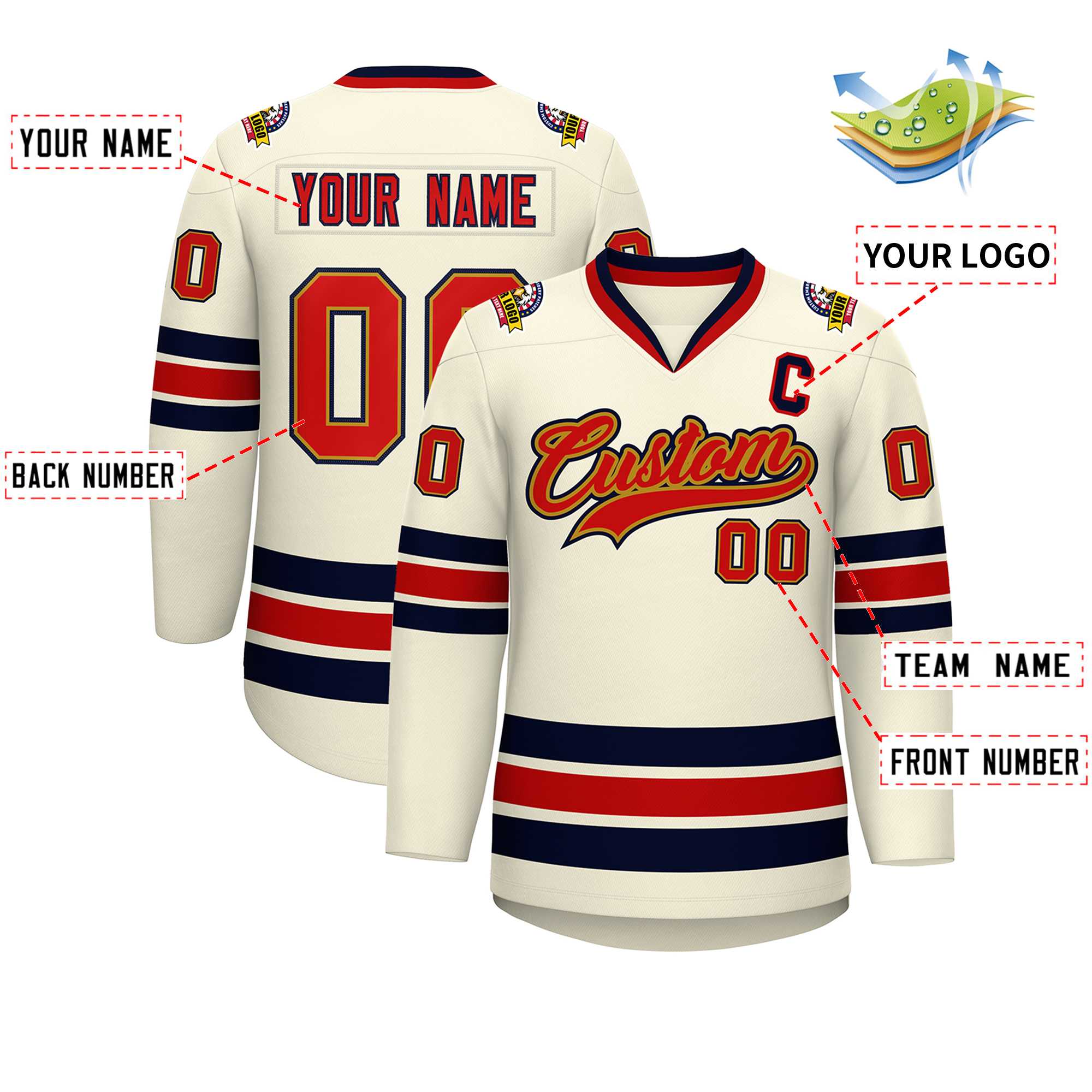 Custom Khaki Red Old Gold-Navy Classic Style Hockey Jersey | KXKSHOP