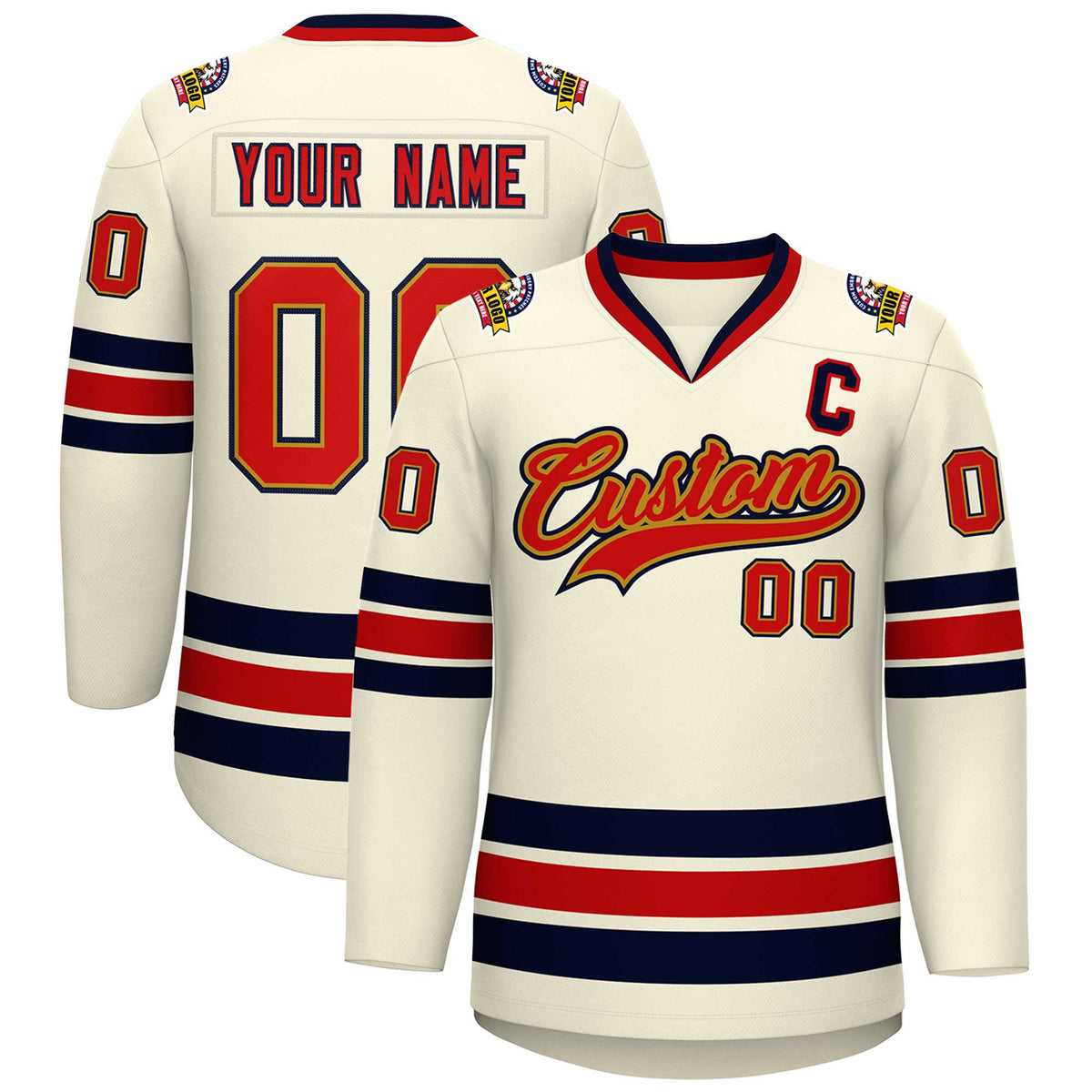 Custom Khaki Red Old Gold-Navy Classic Style Hockey Jersey | KXKSHOP
