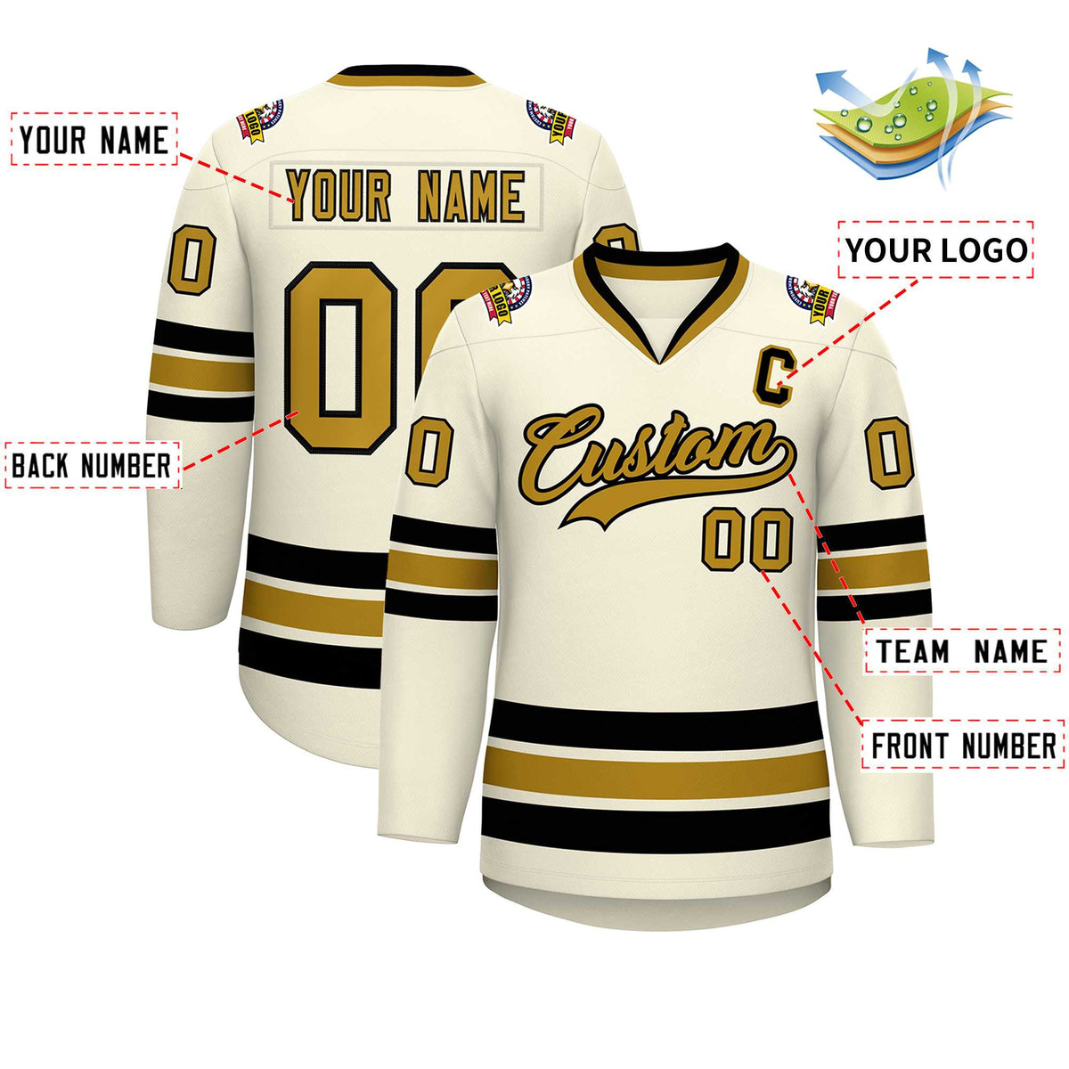 Custom Khaki Old Gold-Black Classic Style Hockey Jersey | KXKSHOP