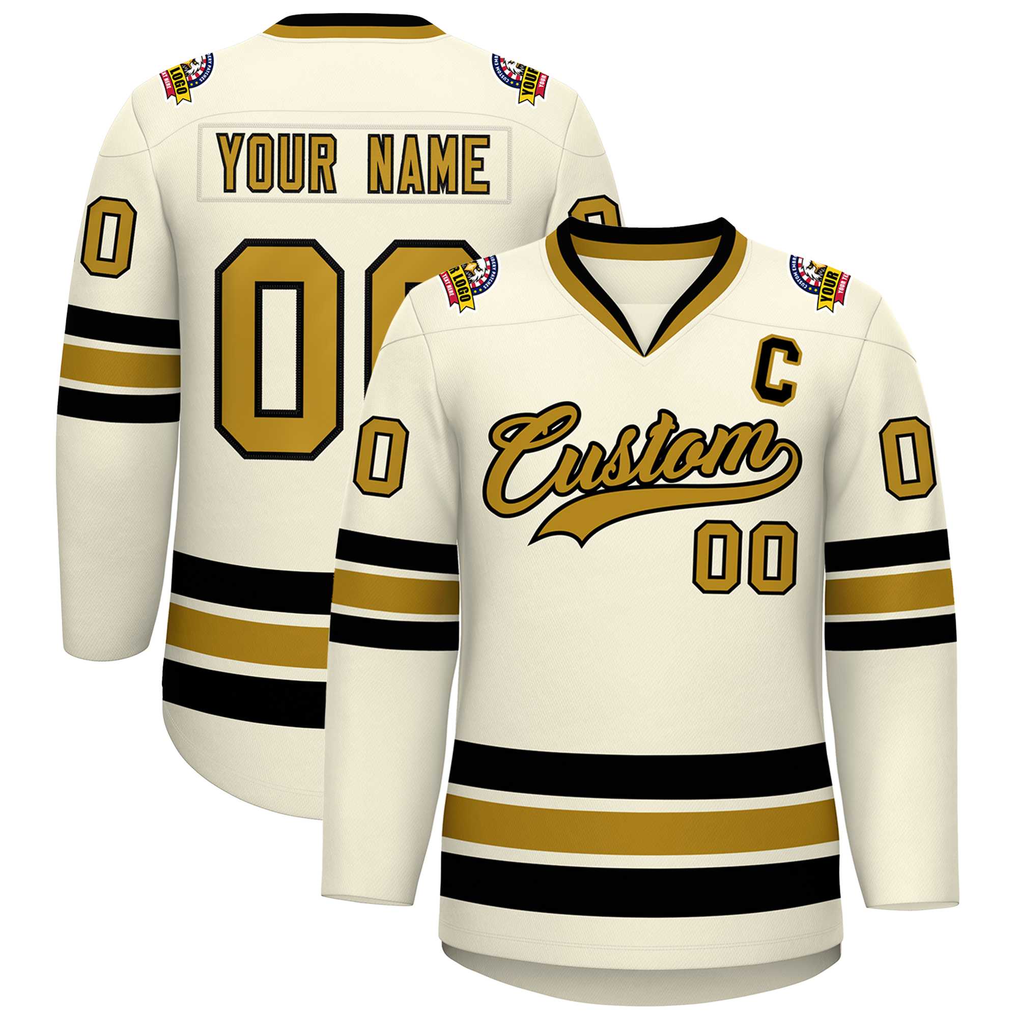 Custom Khaki Old Gold-Black Classic Style Hockey Jersey | KXKSHOP