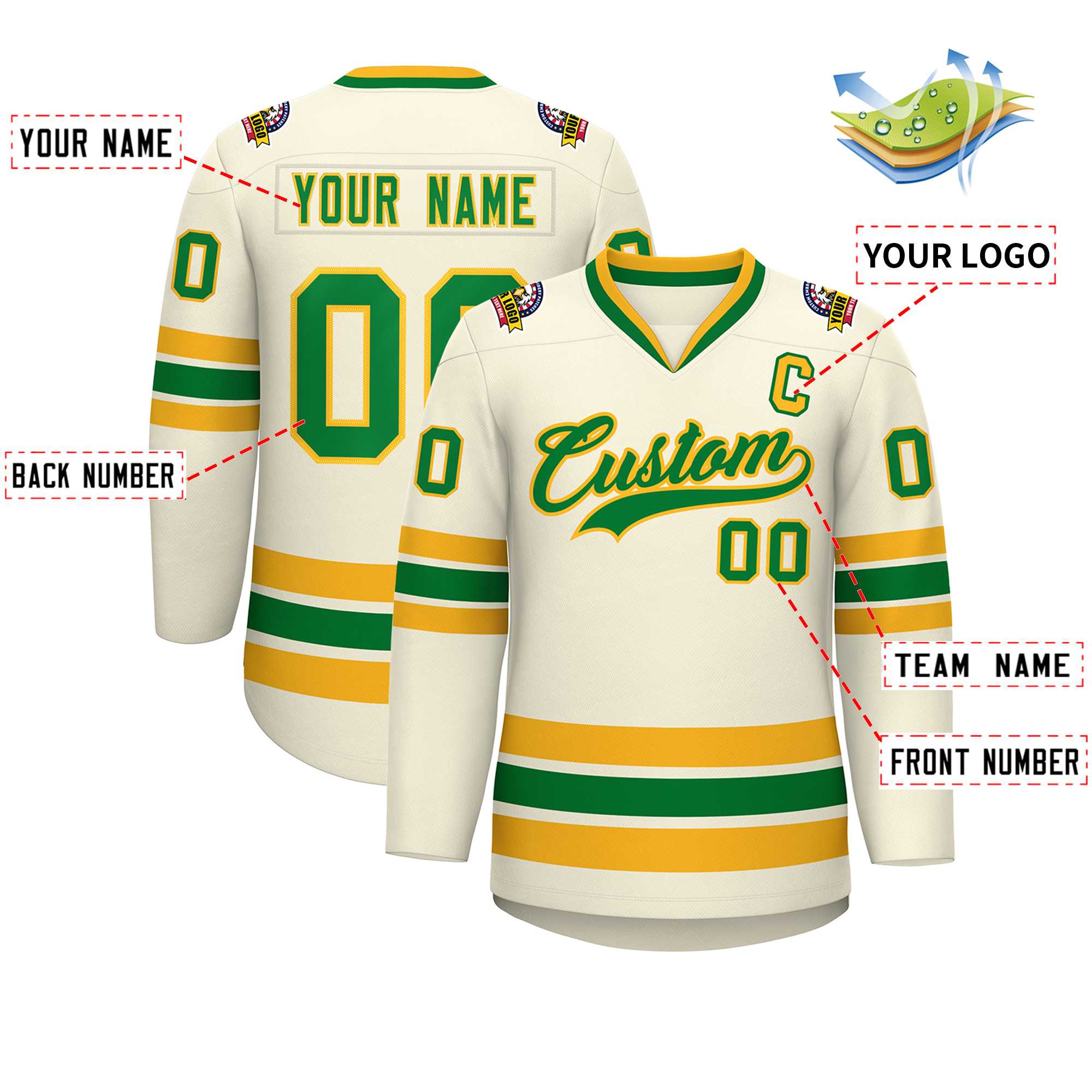 Custom Khaki Kelly Green-Gold Classic Style Hockey Jersey | KXKSHOP