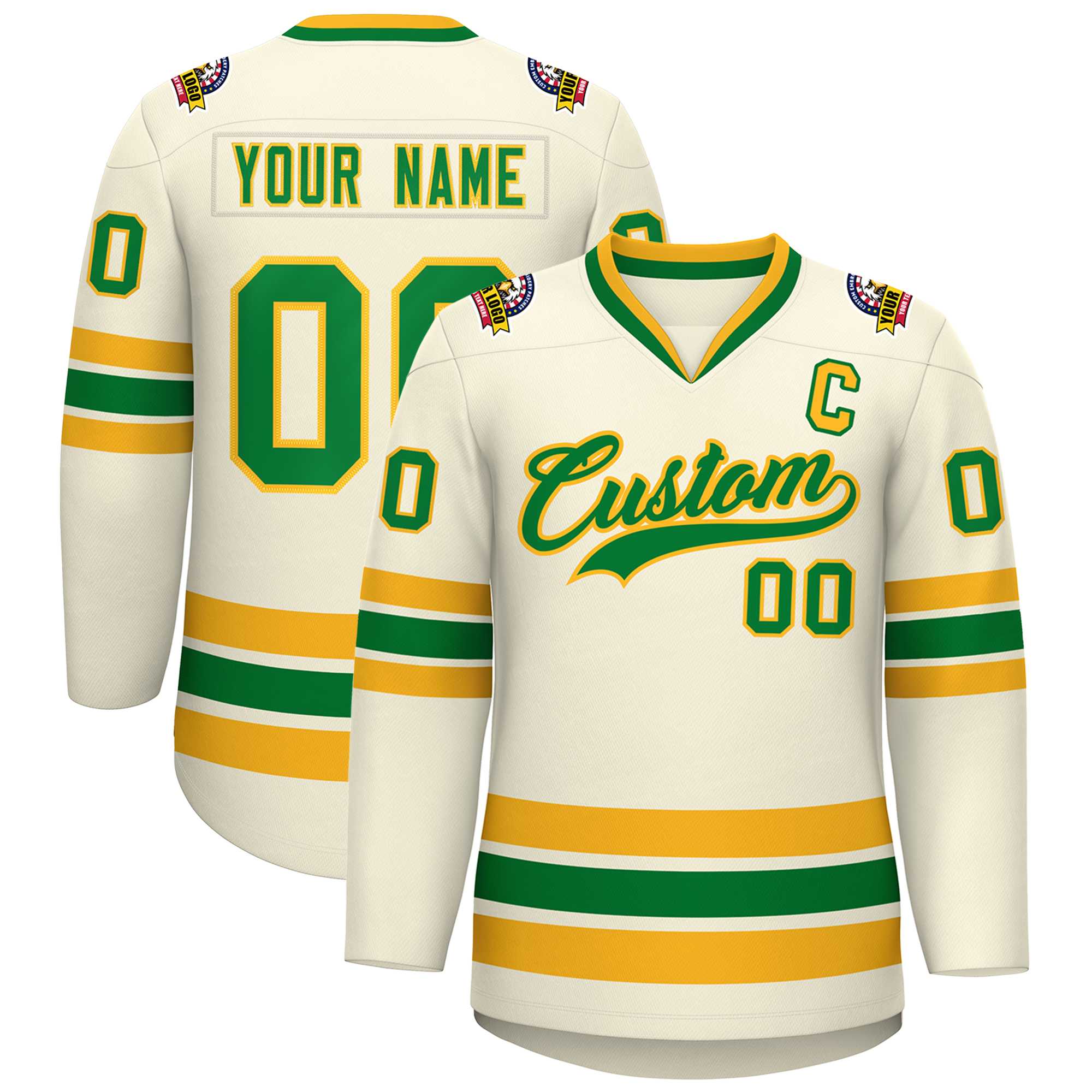 Custom Khaki Kelly Green-Gold Classic Style Hockey Jersey | KXKSHOP