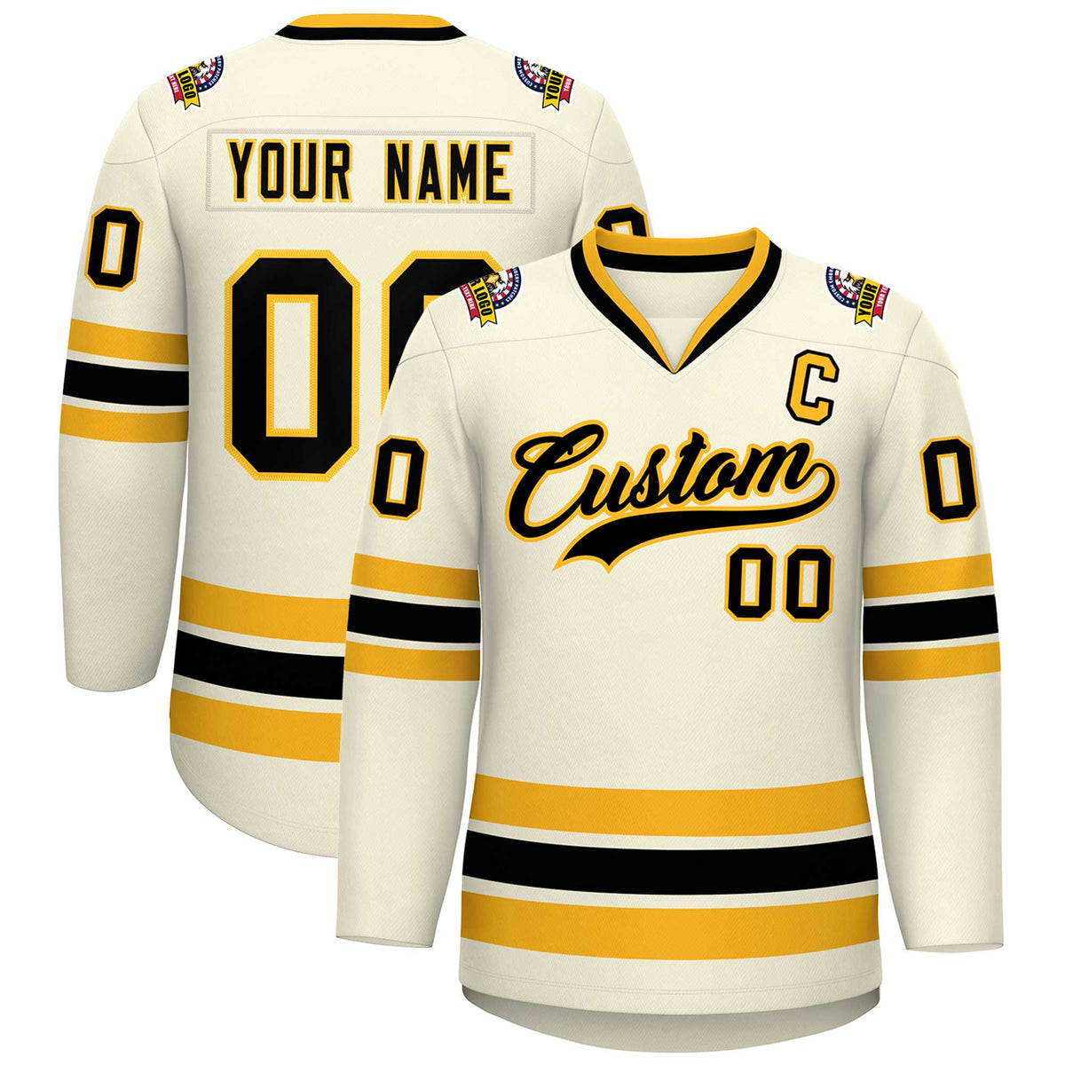 Custom Khaki Black-Gold Classic Style Hockey Jersey | KXKSHOP