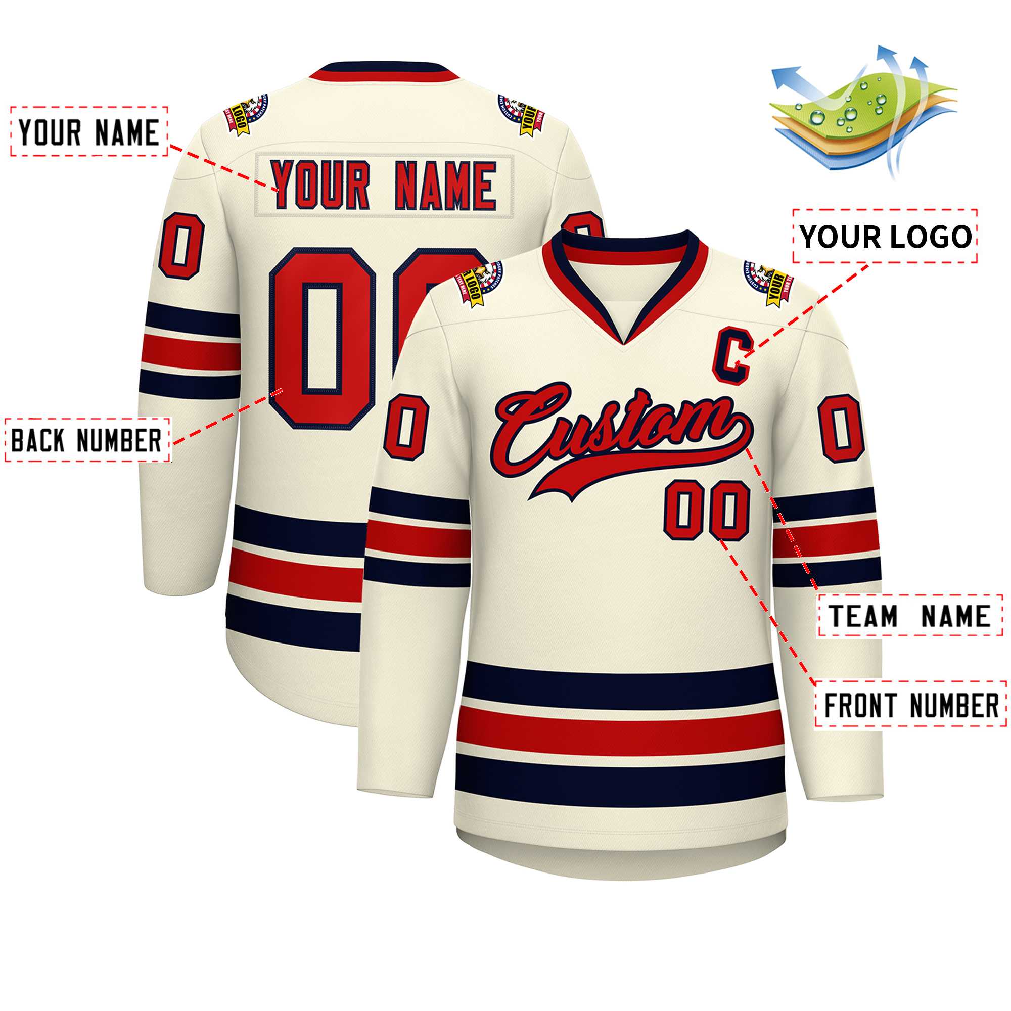 Custom Khaki Red-Navy Classic Style Hockey Jersey | KXKSHOP