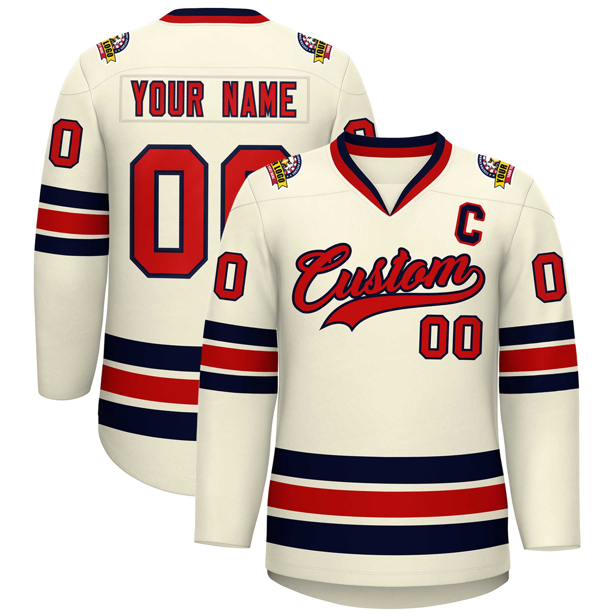 Custom Khaki Red-Navy Classic Style Hockey Jersey | KXKSHOP