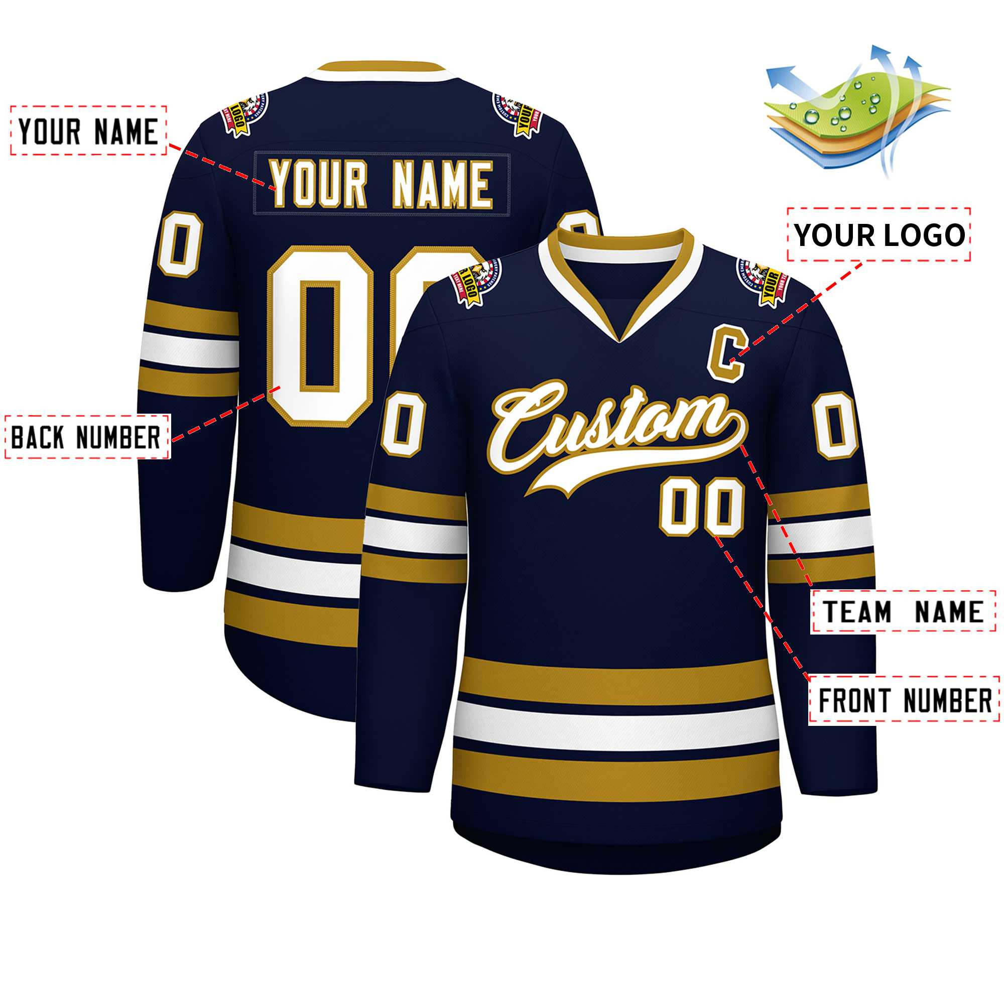 Custom Navy White-Old Gold Classic Style Hockey Jersey | KXKSHOP
