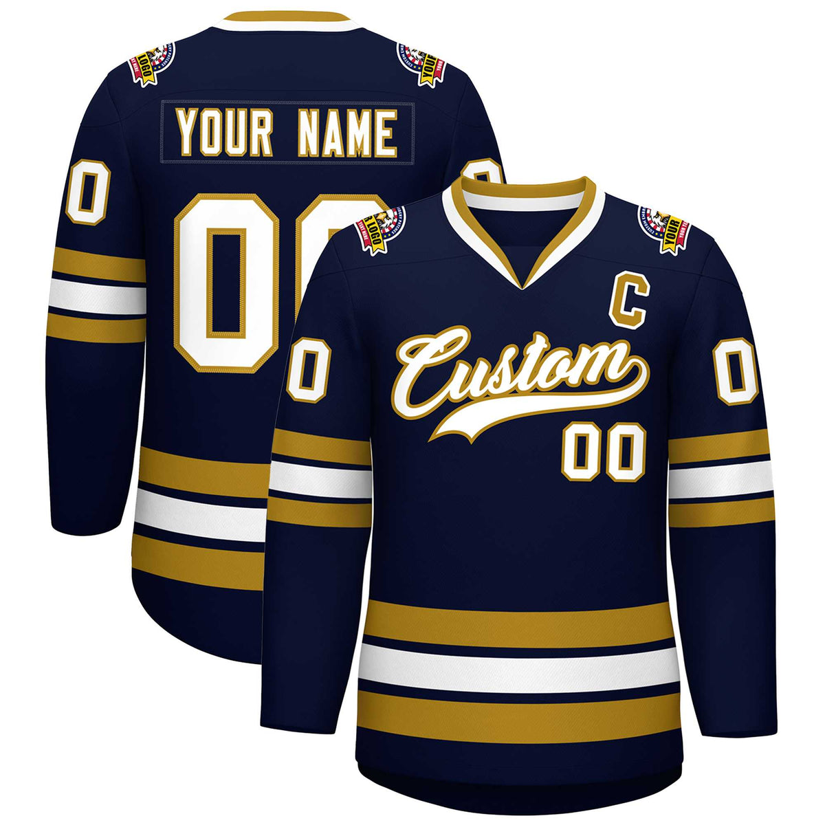 Custom Navy White-Old Gold Classic Style Hockey Jersey | KXKSHOP
