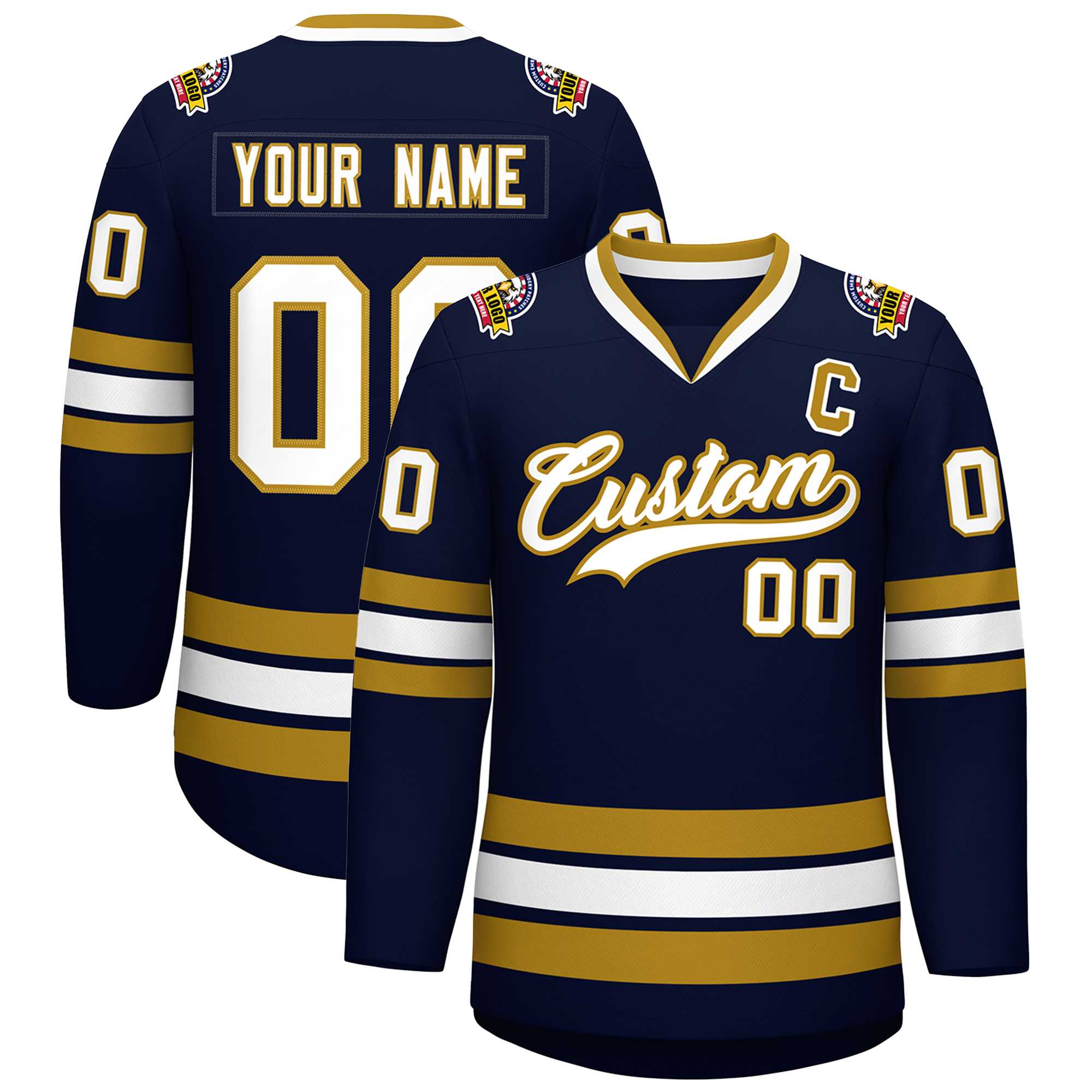 Custom Navy White-Old Gold Classic Style Hockey Jersey | KXKSHOP