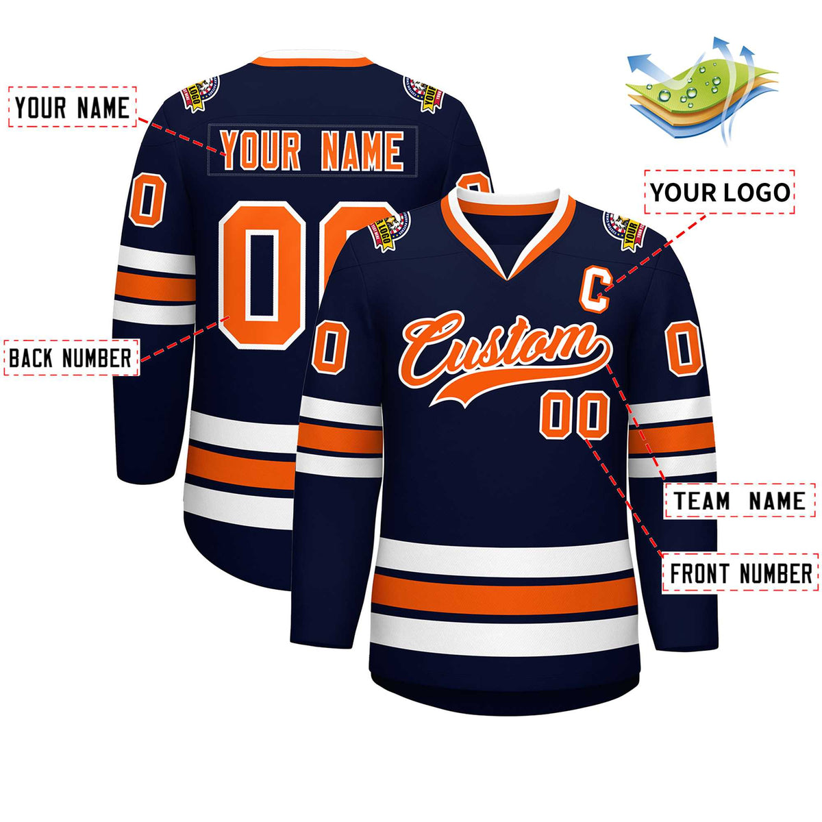 Custom Navy Orange-White Classic Style Hockey Jersey | KXKSHOP