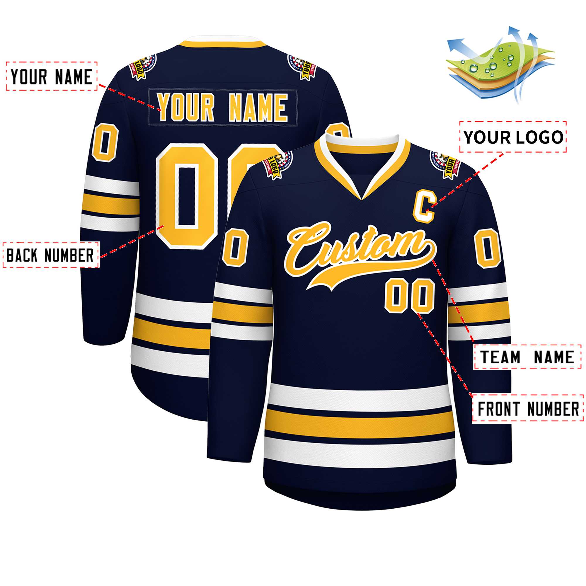 Custom Navy Gold-White Classic Style Hockey Jersey | KXKSHOP