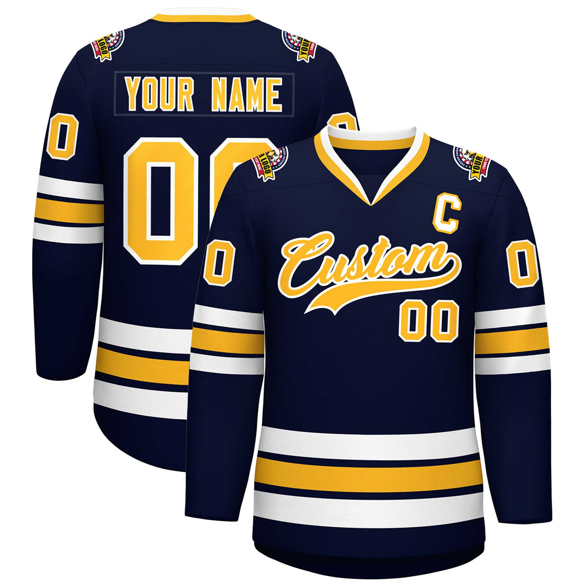 Custom Navy Gold-White Classic Style Hockey Jersey | KXKSHOP
