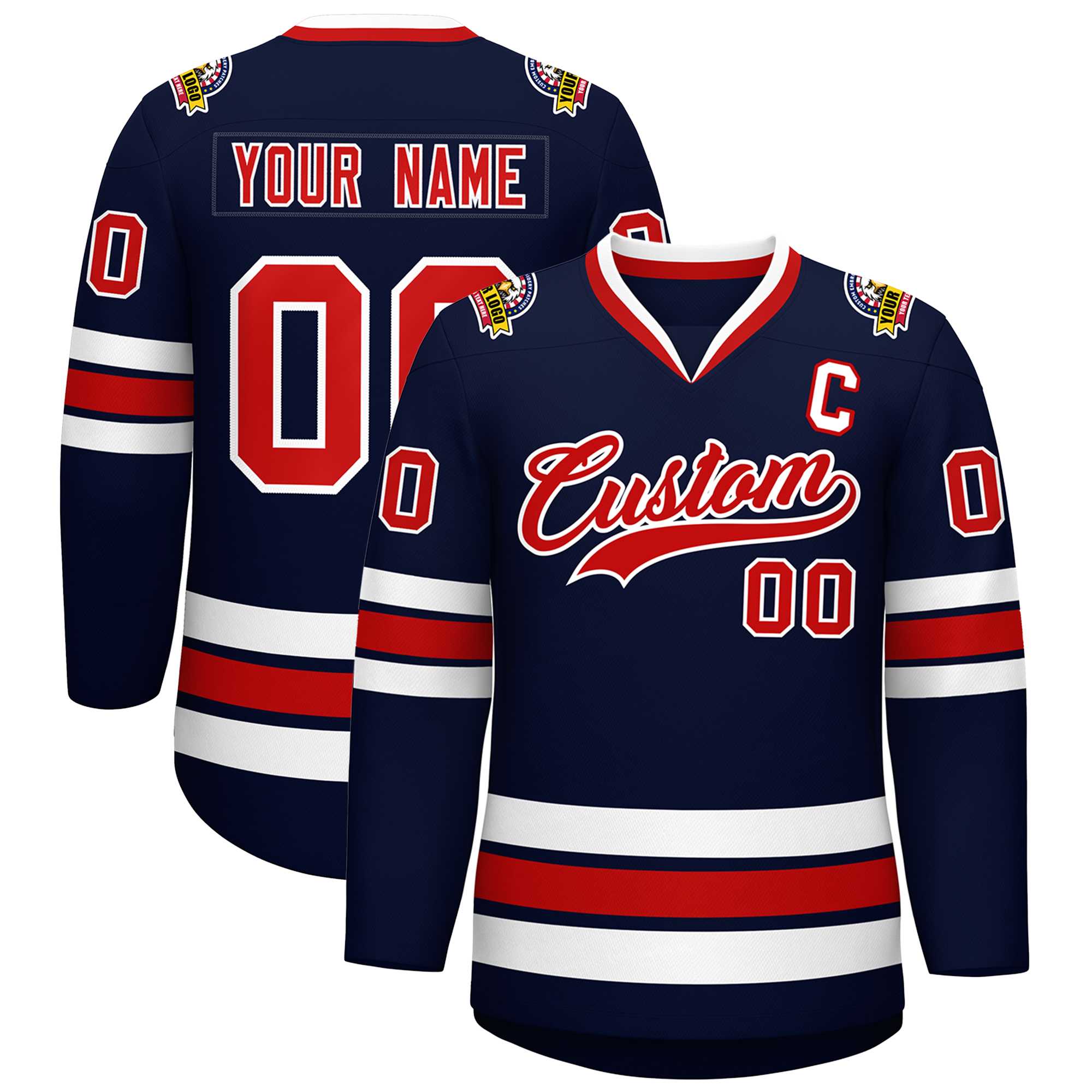 Custom Navy Red-White Classic Style Hockey Jersey | KXKSHOP