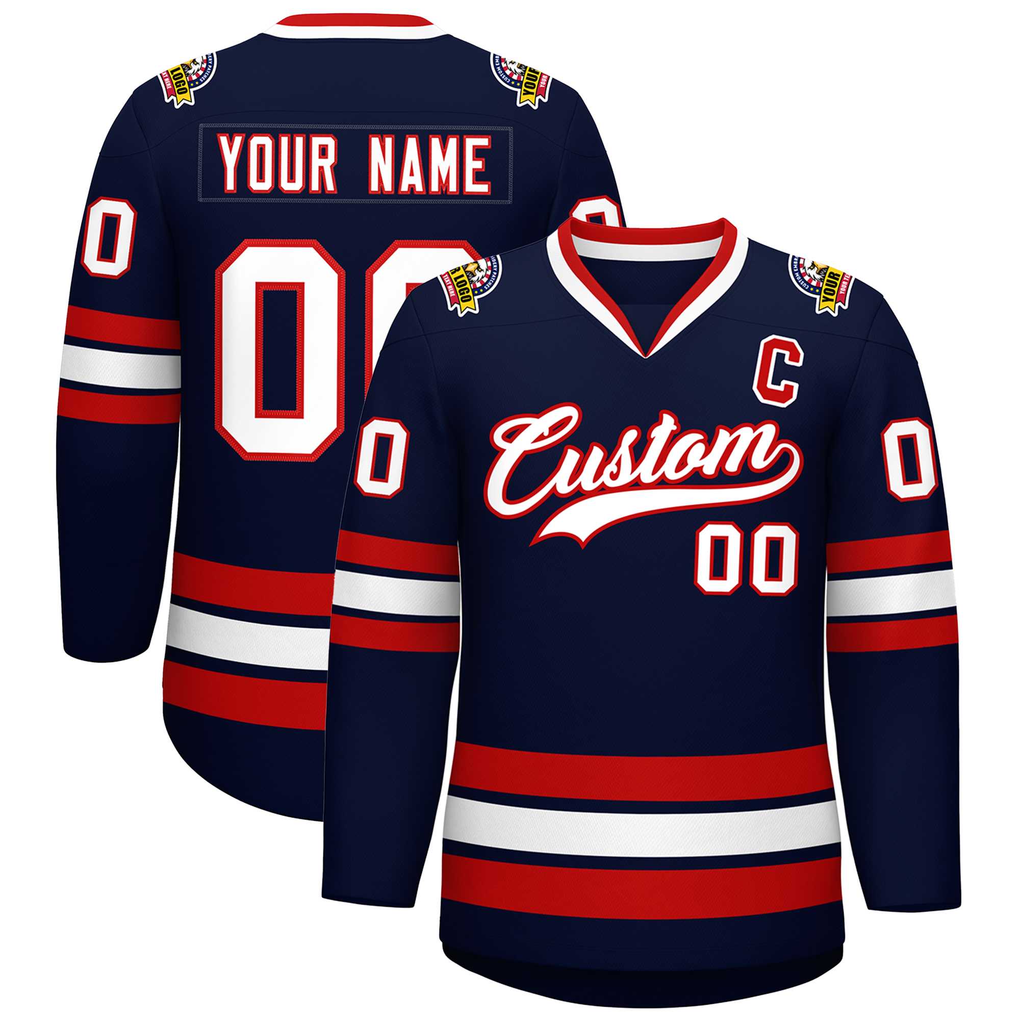 Custom Navy White-Red Classic Style Hockey Jersey | KXKSHOP