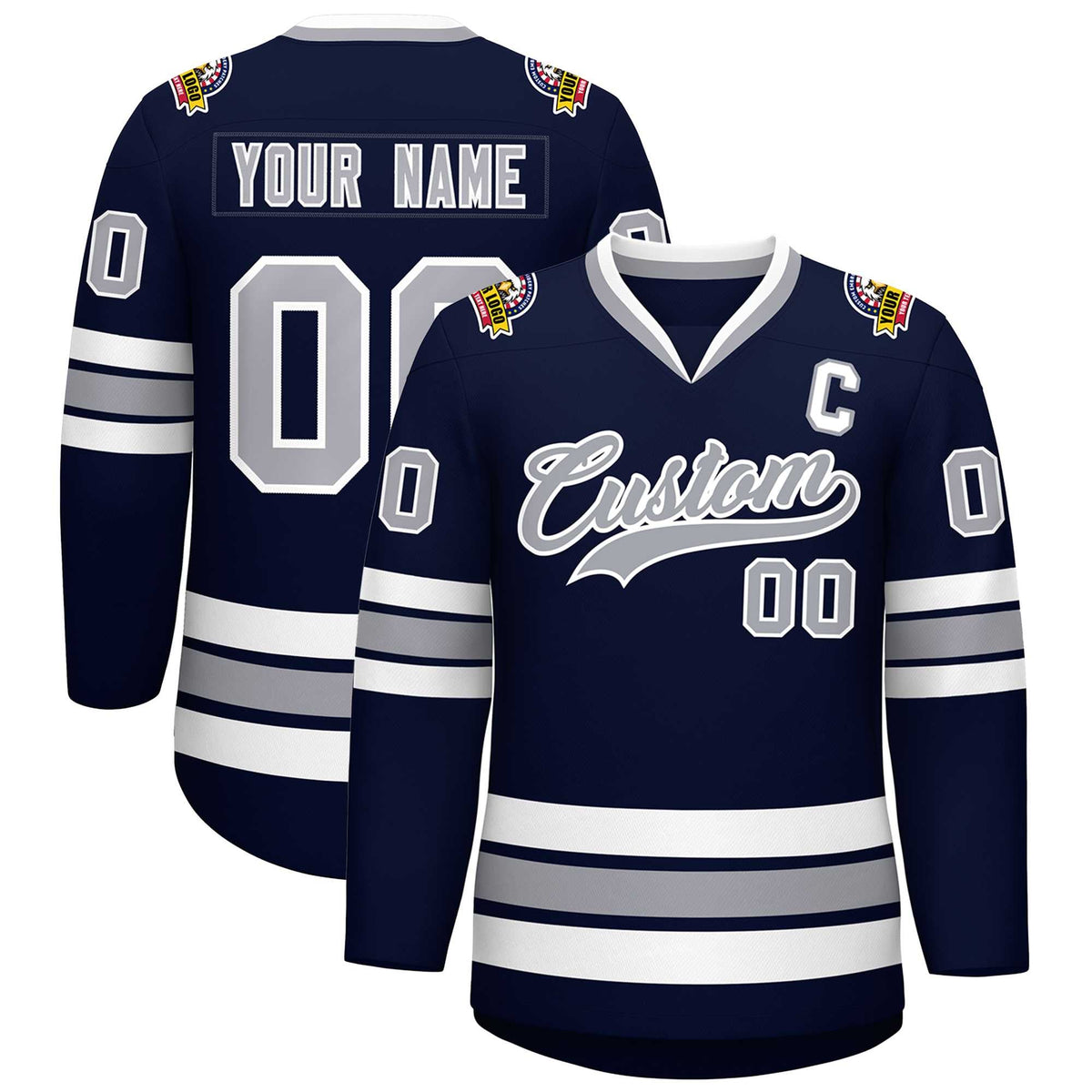 Custom Navy Gray-White Classic Style Hockey Jersey | KXKSHOP