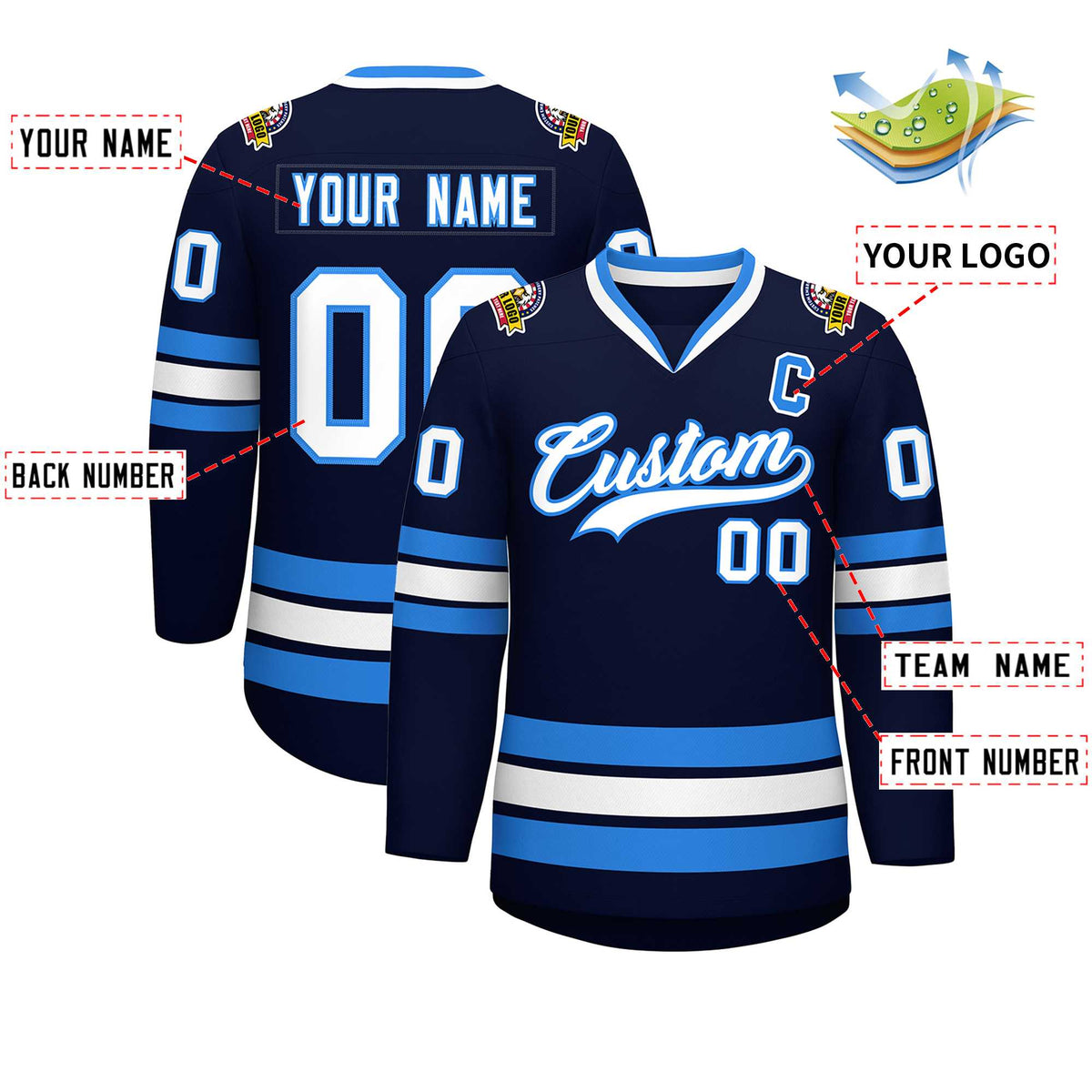Custom Navy White-Powder Blue Classic Style Hockey Jersey | KXKSHOP
