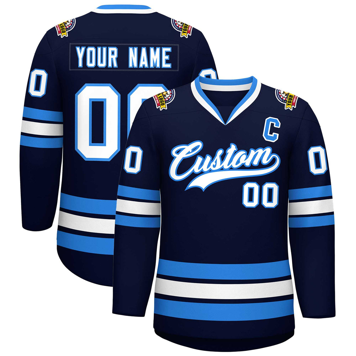 Custom Navy White-Powder Blue Classic Style Hockey Jersey | KXKSHOP