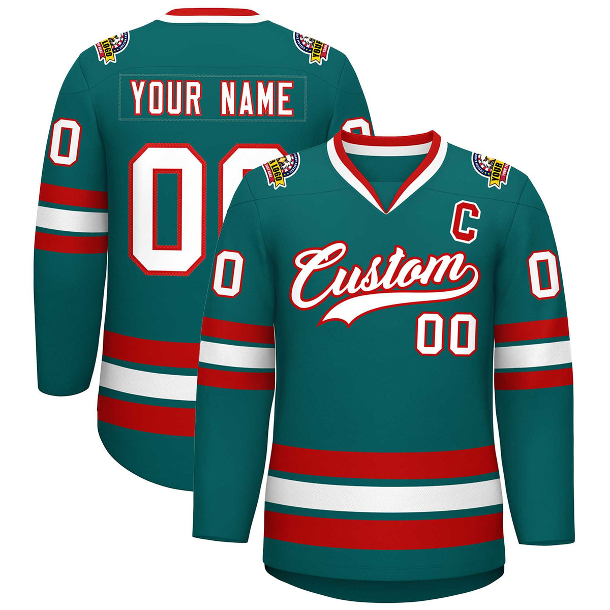 Custom Aqua White-Red Classic Style Hockey Jersey | KXKSHOP
