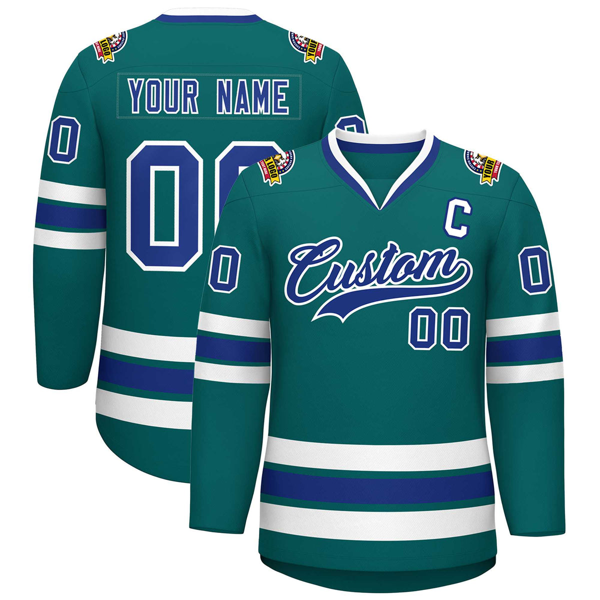 Custom Aqua Royal-White Classic Style Hockey Jersey | KXKSHOP
