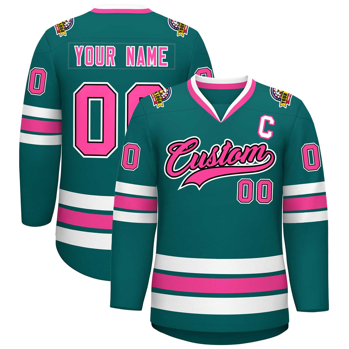 Custom Aqua Pink Black-White Classic Style Hockey Jersey | KXKSHOP