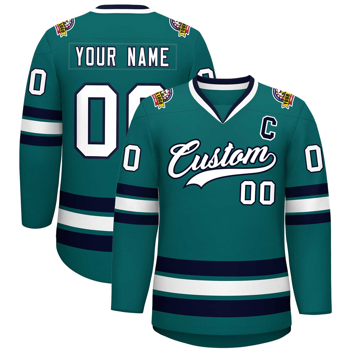 Custom Aqua White-Navy Classic Style Hockey Jersey | KXKSHOP