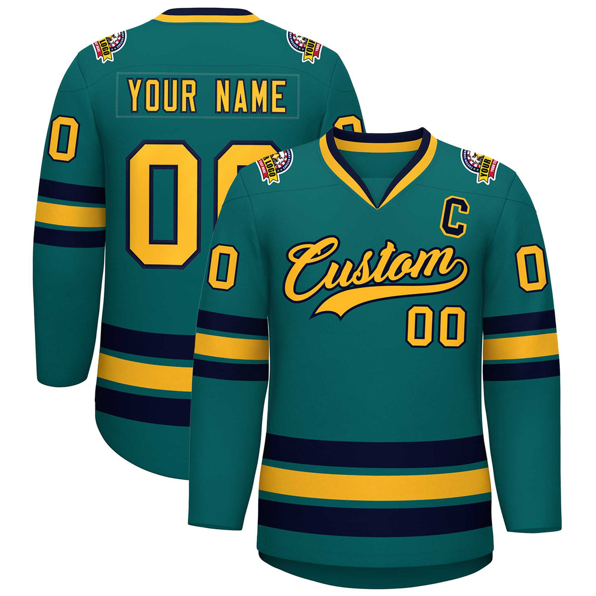 Custom Aqua Gold-Navy Classic Style Hockey Jersey | KXKSHOP