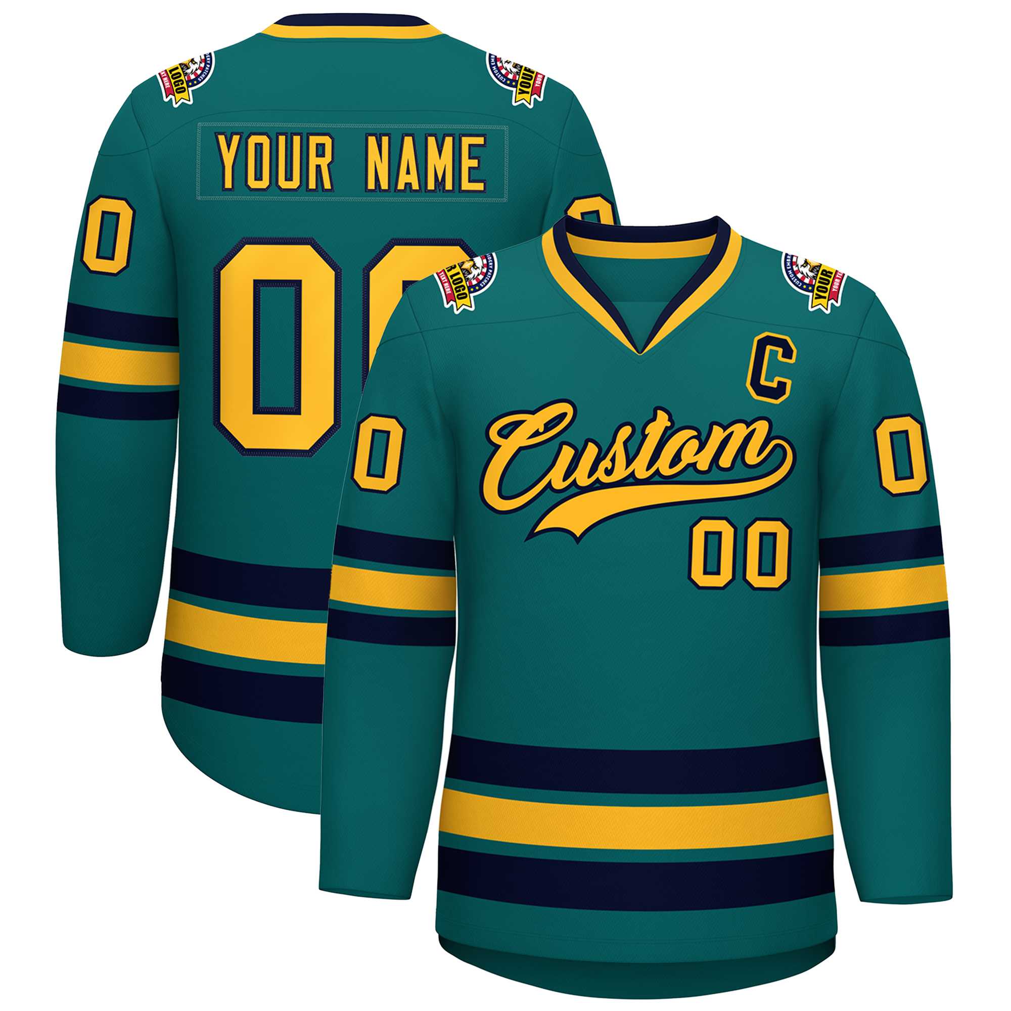 Custom Aqua Gold-Navy Classic Style Hockey Jersey | KXKSHOP