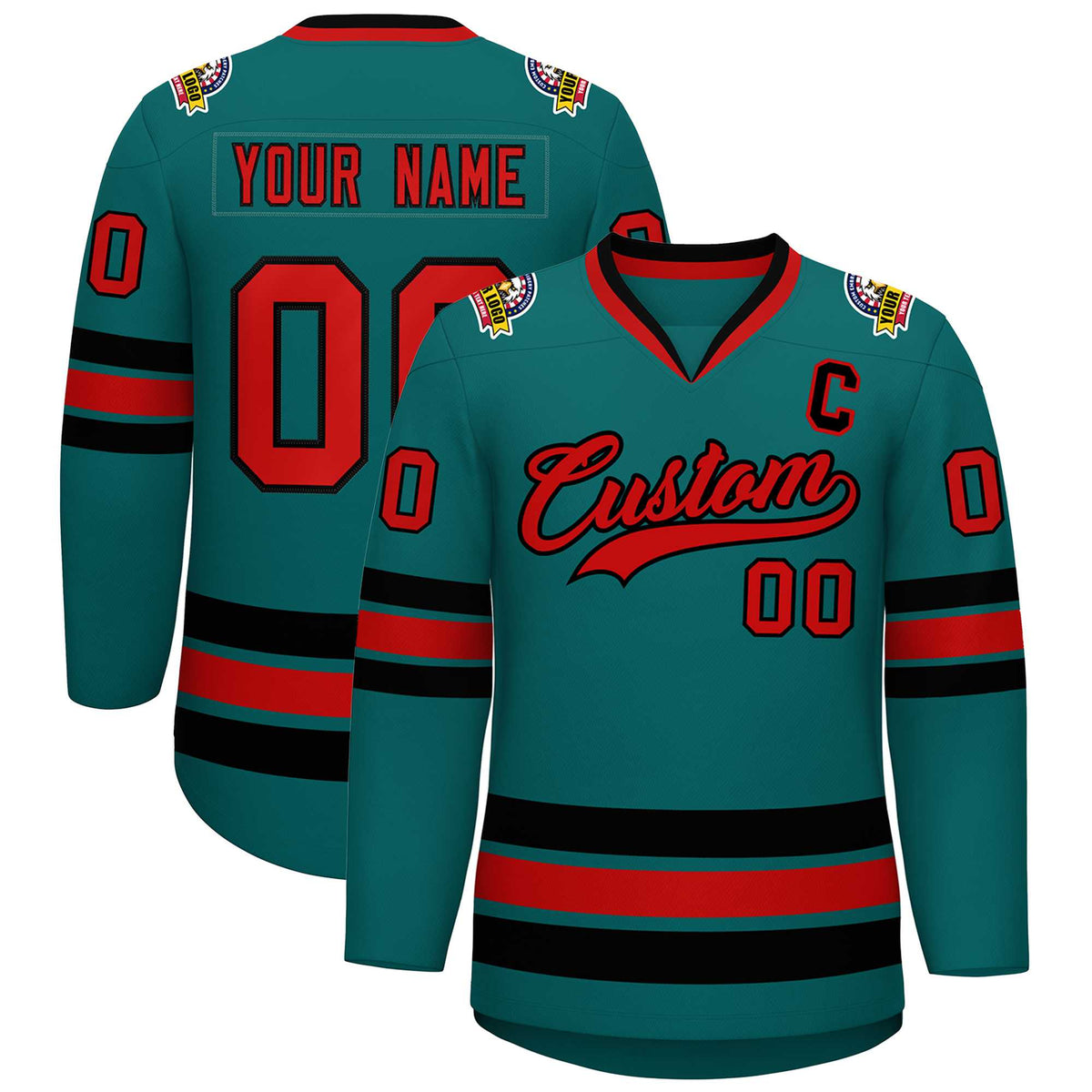 Custom Aqua Red-Black Classic Style Hockey Jersey | KXKSHOP