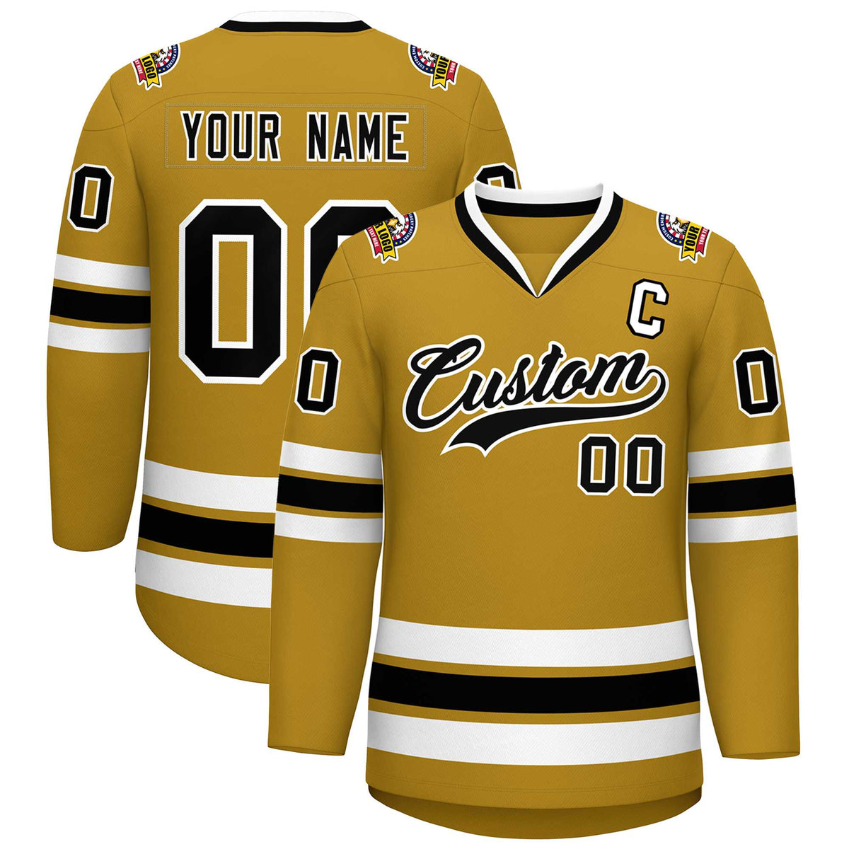 Custom Old Gold Black-White Classic Style Hockey Jersey | KXKSHOP