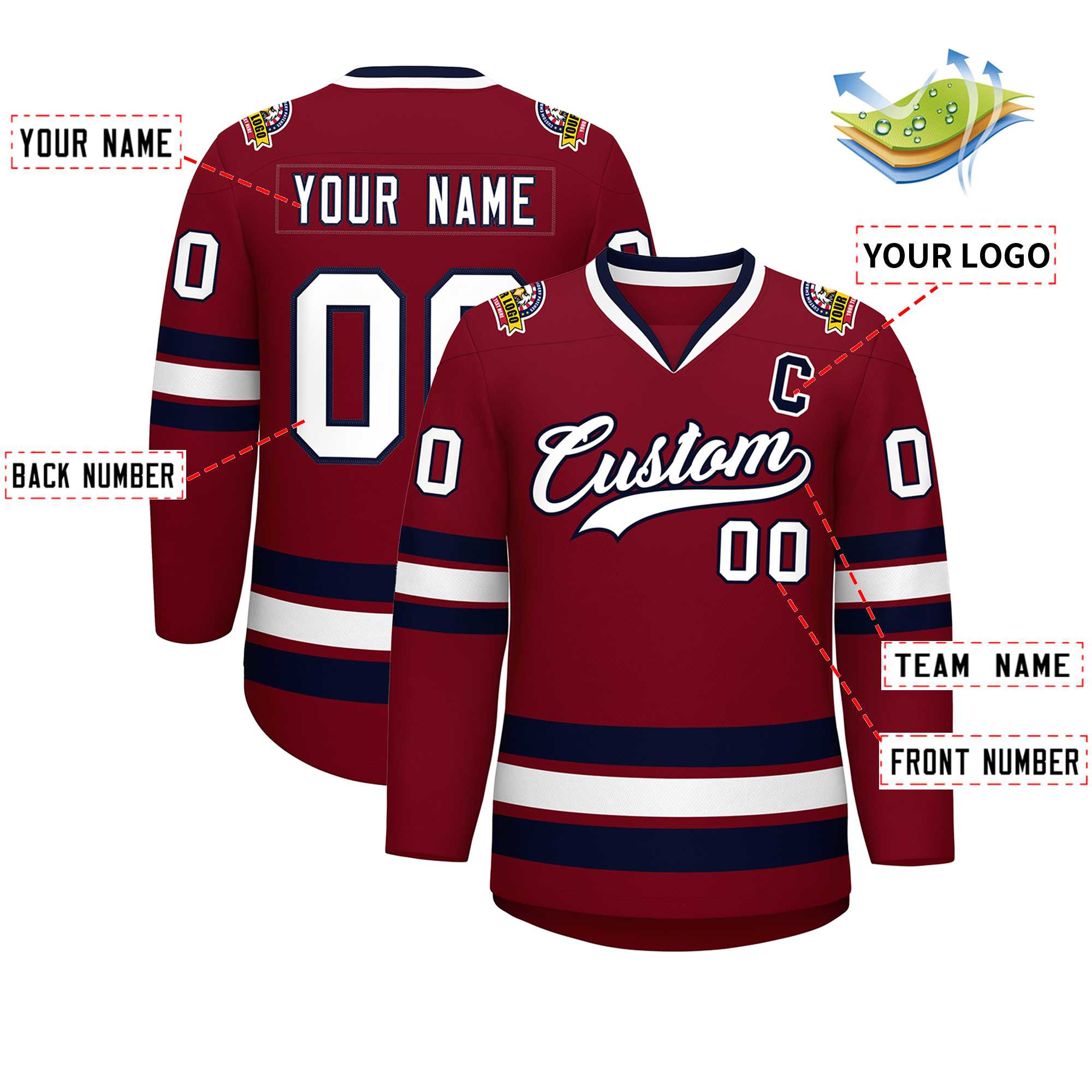 Custom Crimson White-Navy Classic Style Hockey Jersey | KXKSHOP