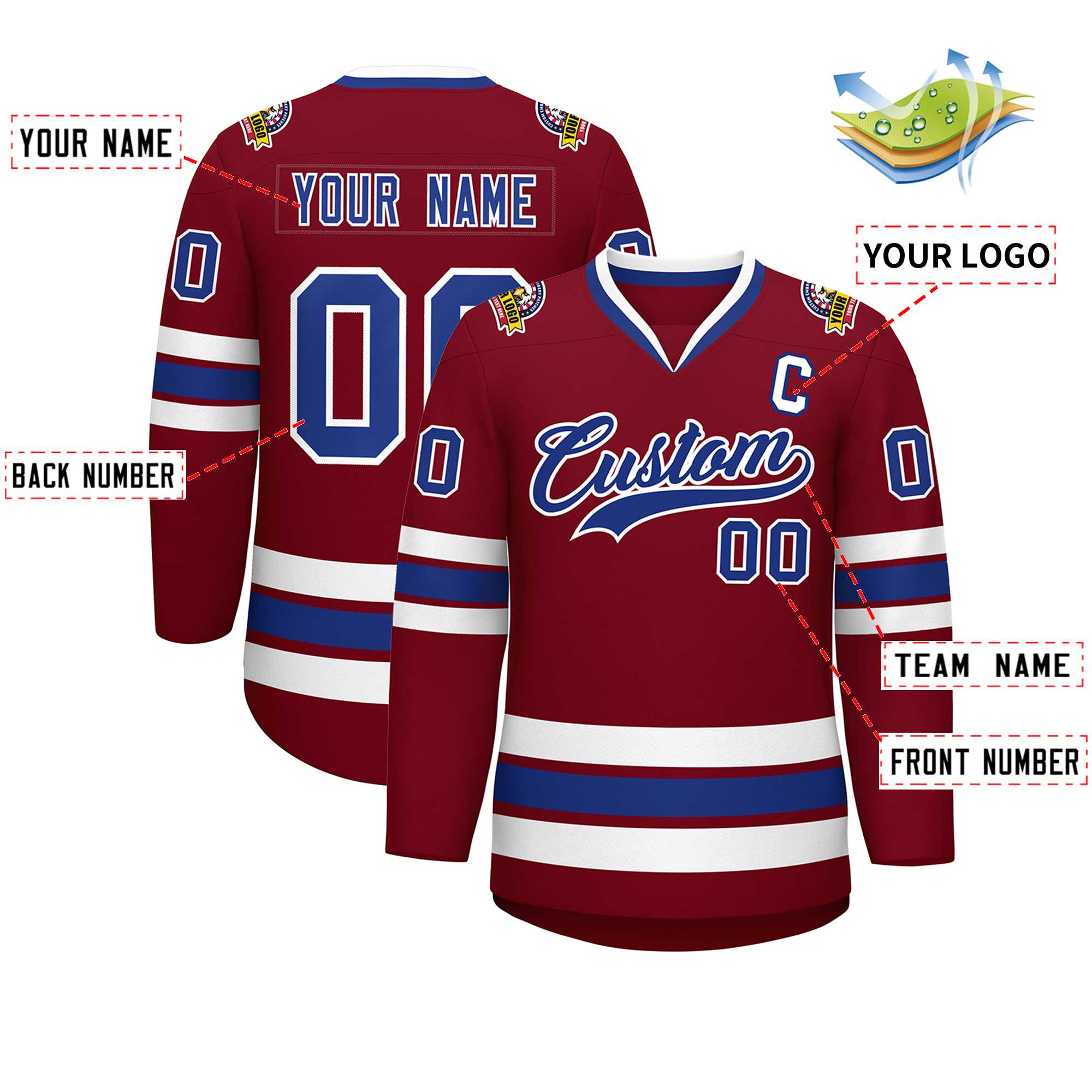 Custom Crimson Royal-White Classic Style Hockey Jersey | KXKSHOP