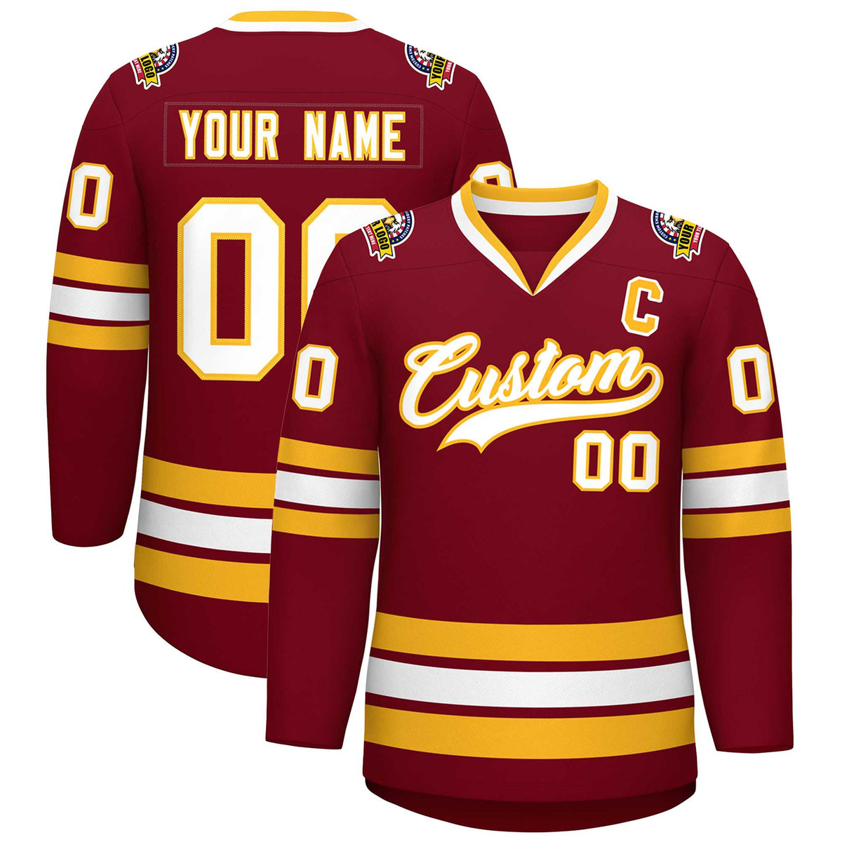 Custom Crimson White-Gold Classic Style Hockey Jersey | KXKSHOP