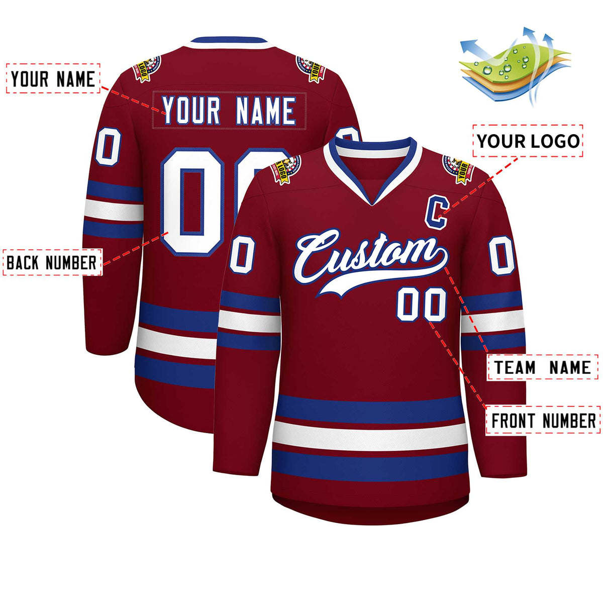 Custom Crimson White-Royal Classic Style Hockey Jersey | KXKSHOP