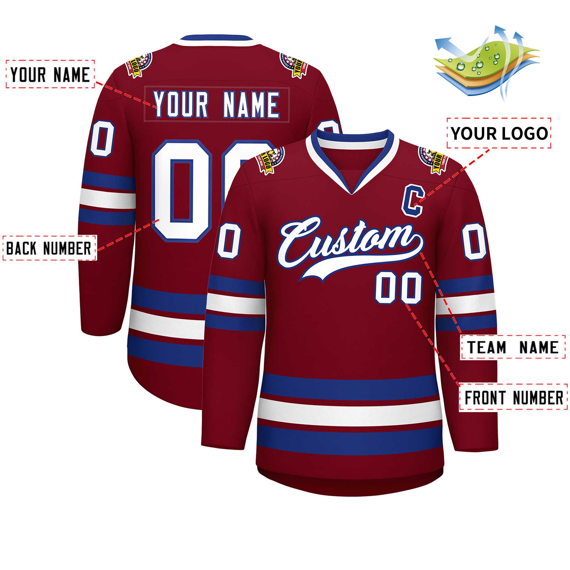Custom Crimson White-Royal Classic Style Hockey Jersey | KXKSHOP