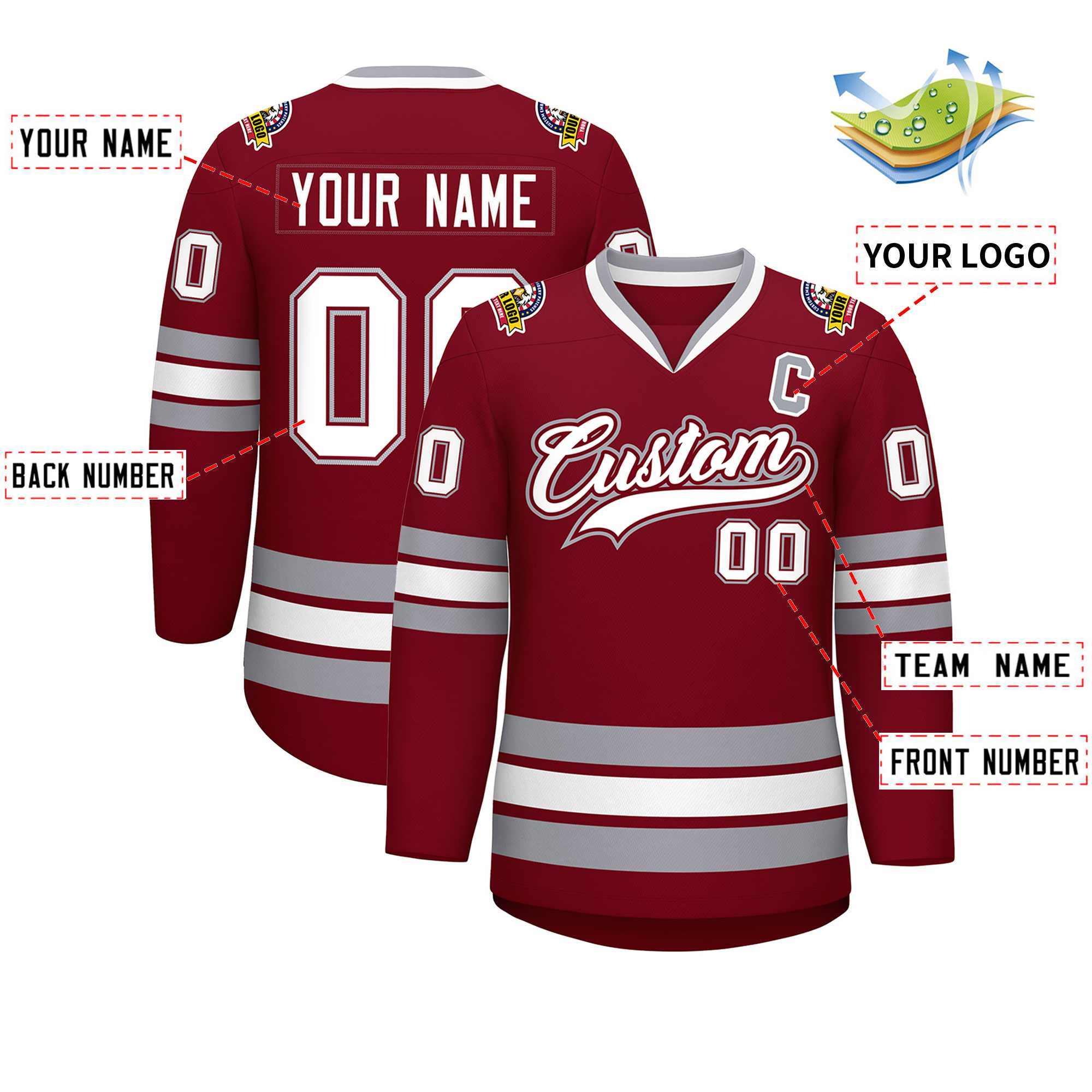 Custom Crimson White Crimson-Gray Classic Style Hockey Jersey | KXKSHOP