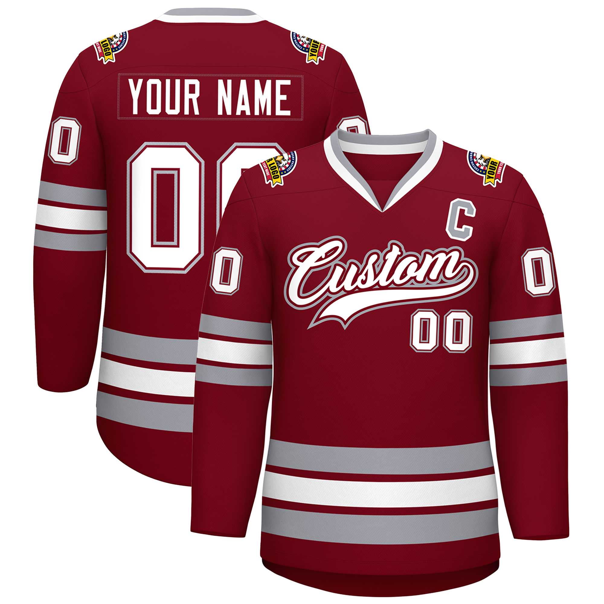 Custom Crimson White Crimson-Gray Classic Style Hockey Jersey | KXKSHOP